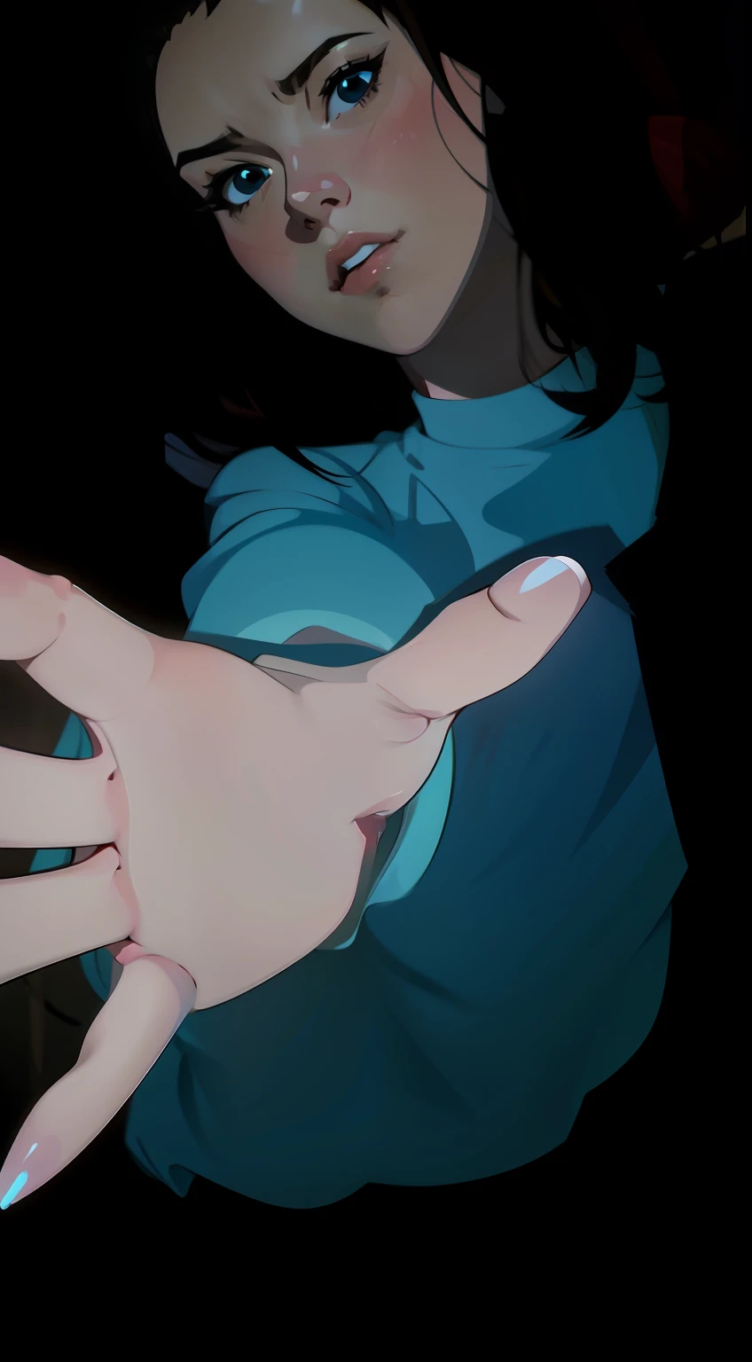 There's a girl in a blue shirt looking at a cell phone, Ilya Kuvshinov. 4 mil, Close up de Lain Iwakura, Close Up Iwakura Lain, Sayori, tou, anime fotorrealista, pintado em anime painter studio, close up de uma jovem garota de anime, pixiv 3dcg |, Rosto de Ilya Kuvshinov