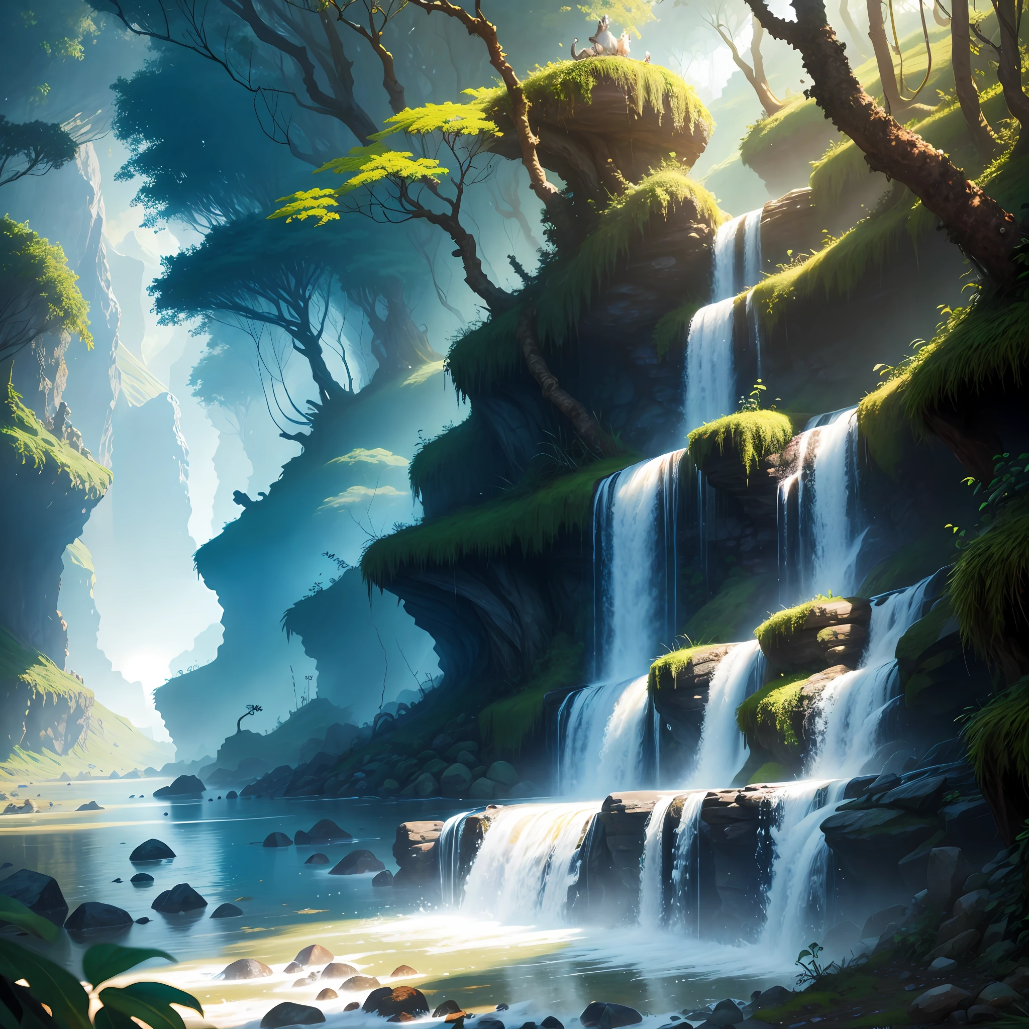 In the jungle,A white wolf,rios,steins,snow mountains,Masterpiece,4K