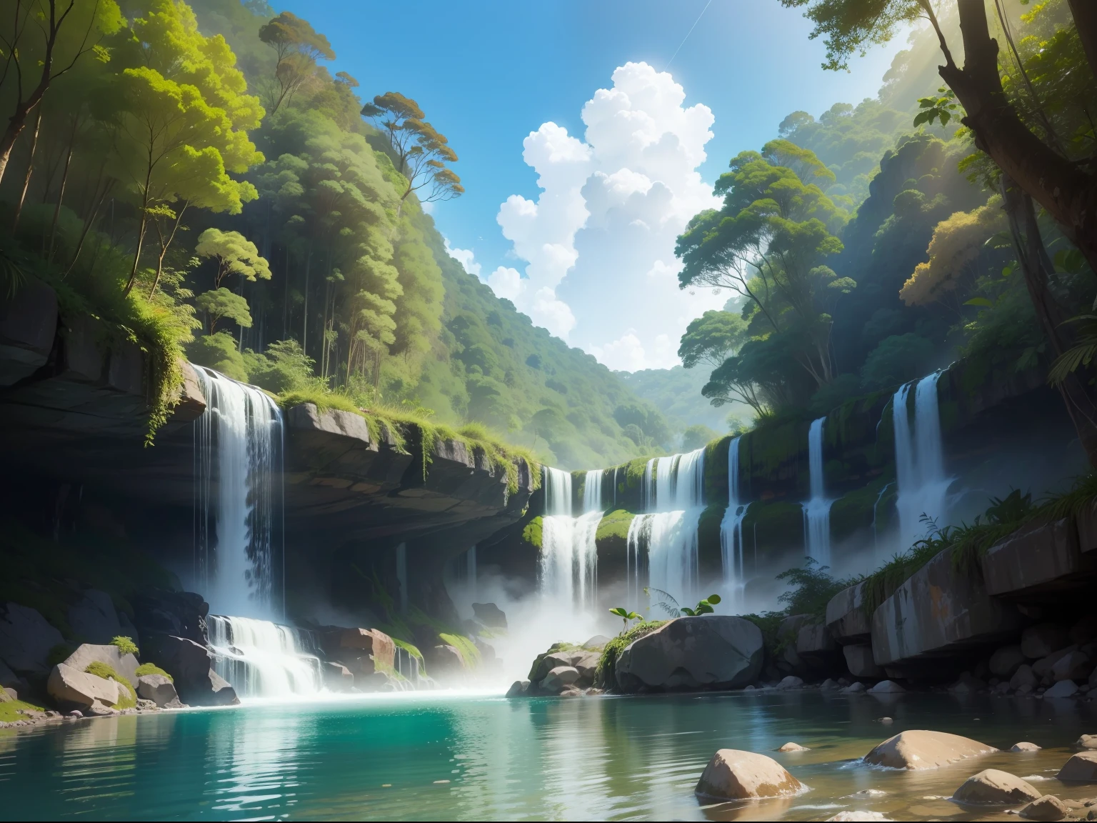 cachoeira, crystal water, real, floresta, vegetation, beautiful sky, clear sky without clouds,