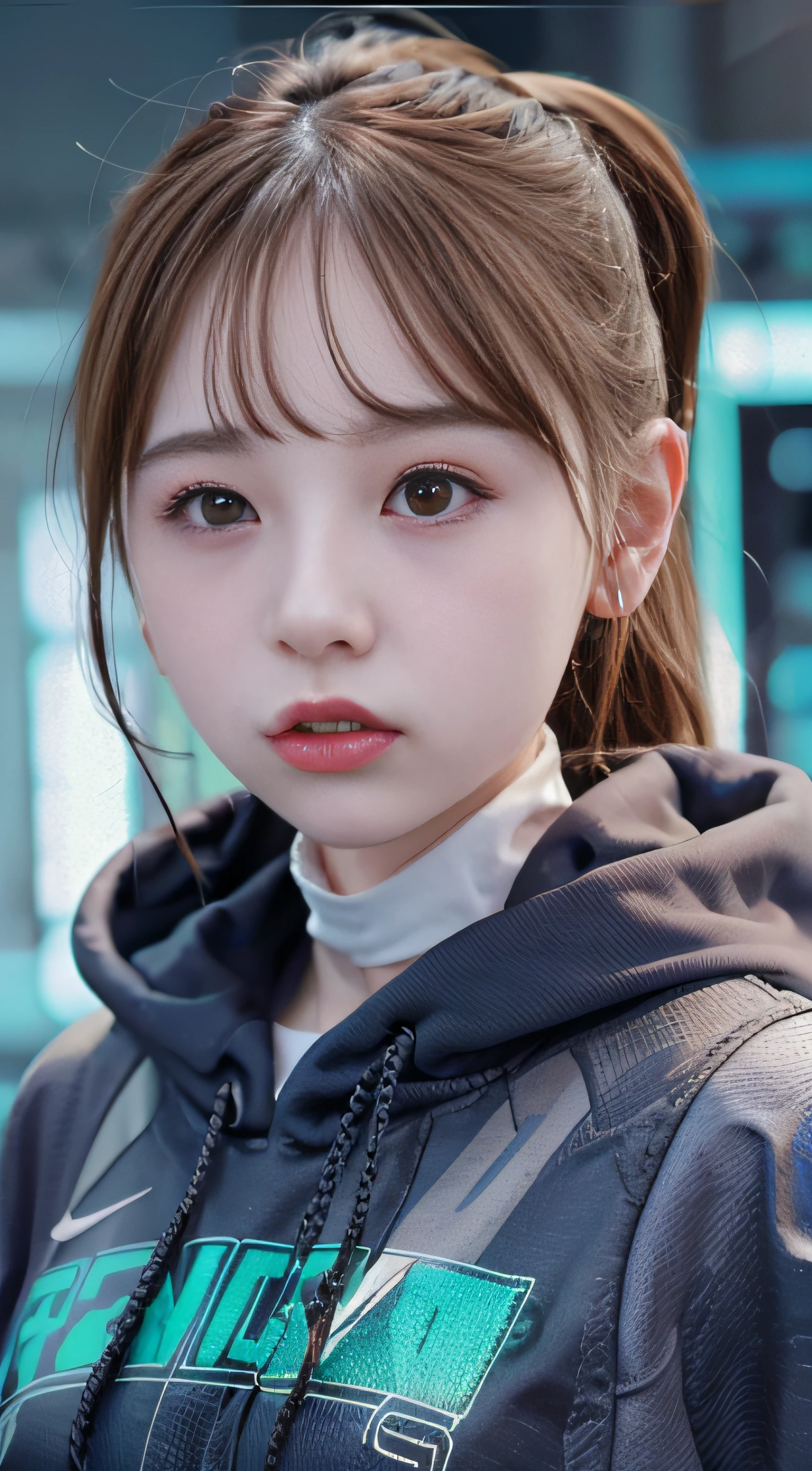 Wearing cyberpunk complex streetwear, beautiful, girl, detailed portrait, 4 K, bright colors, concept art, cinematic dramatic atmosphere, sharp focus, volumetric lighting, cinematic lighting, studio quality