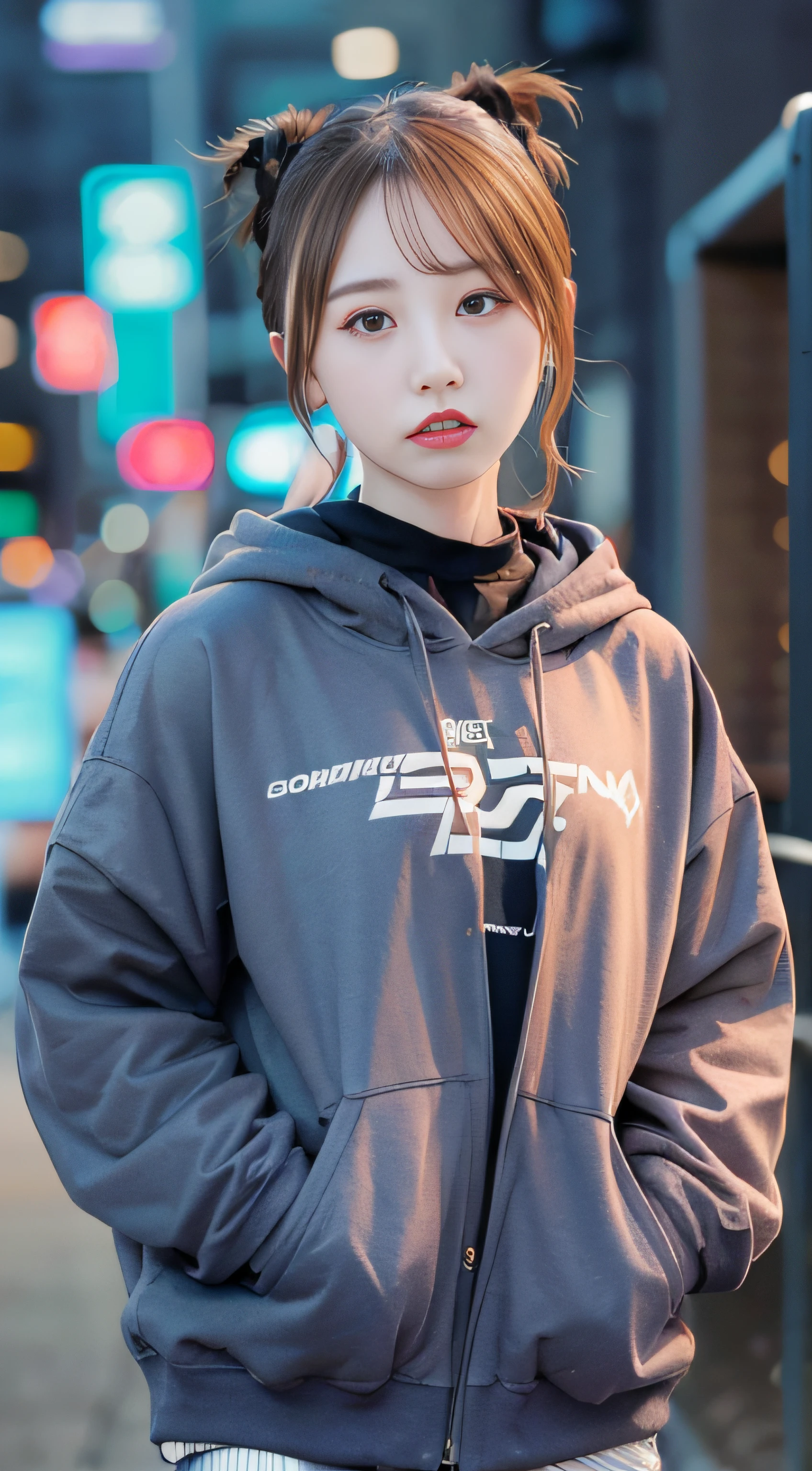 Wearing cyberpunk complex streetwear, beautiful, girl, detailed portrait, 4 K, bright colors, concept art, cinematic dramatic atmosphere, sharp focus, volumetric lighting, cinematic lighting, studio quality