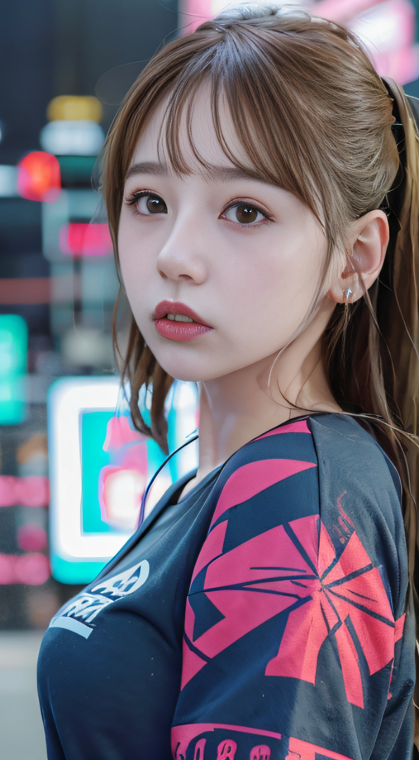 Wearing cyberpunk complex streetwear, beautiful, girl, detailed portrait, 4 K, bright colors, concept art, cinematic dramatic atmosphere, sharp focus, volumetric lighting, cinematic lighting, studio quality