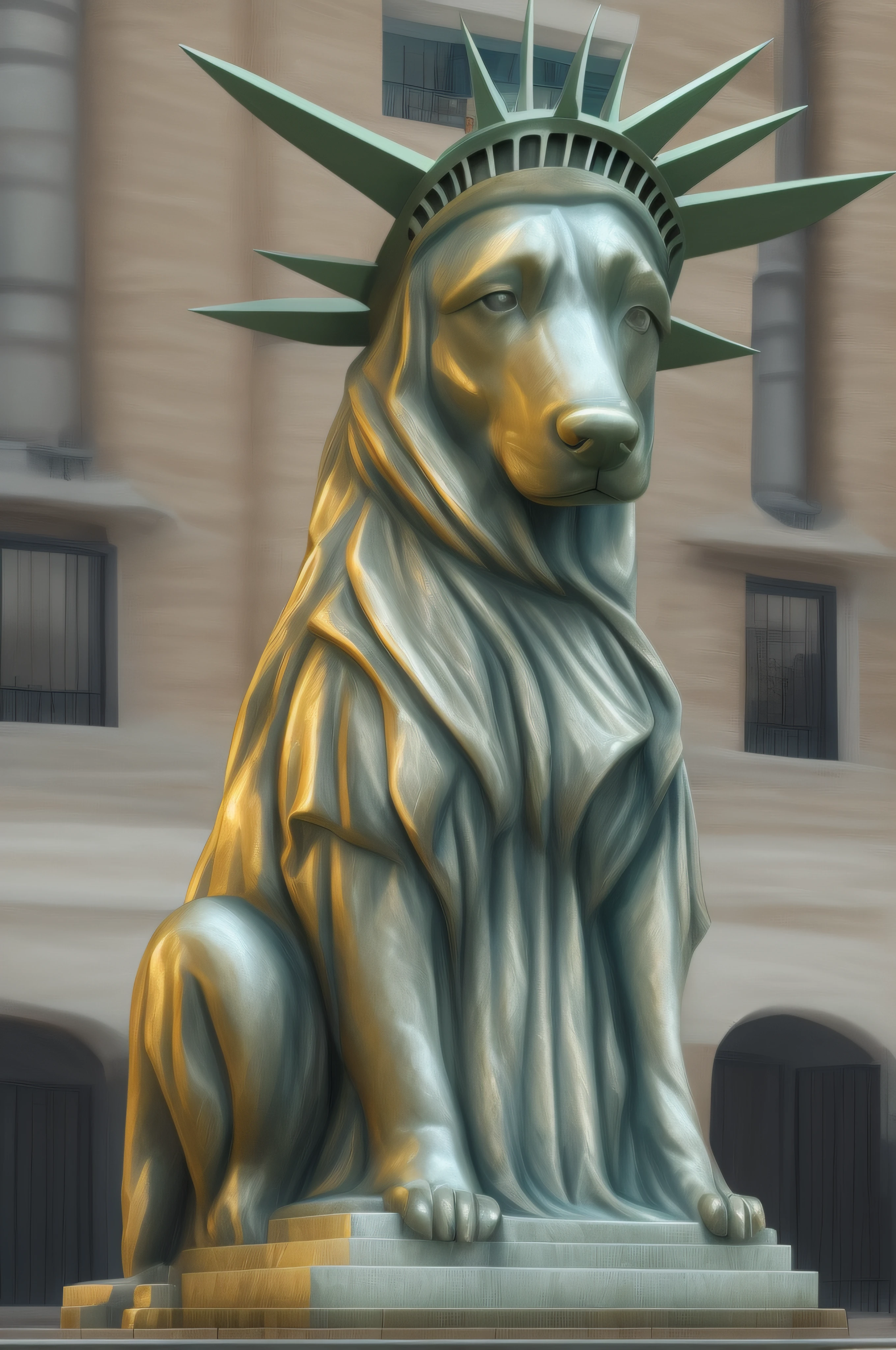 The canine statue of liberty, realista, 8K
