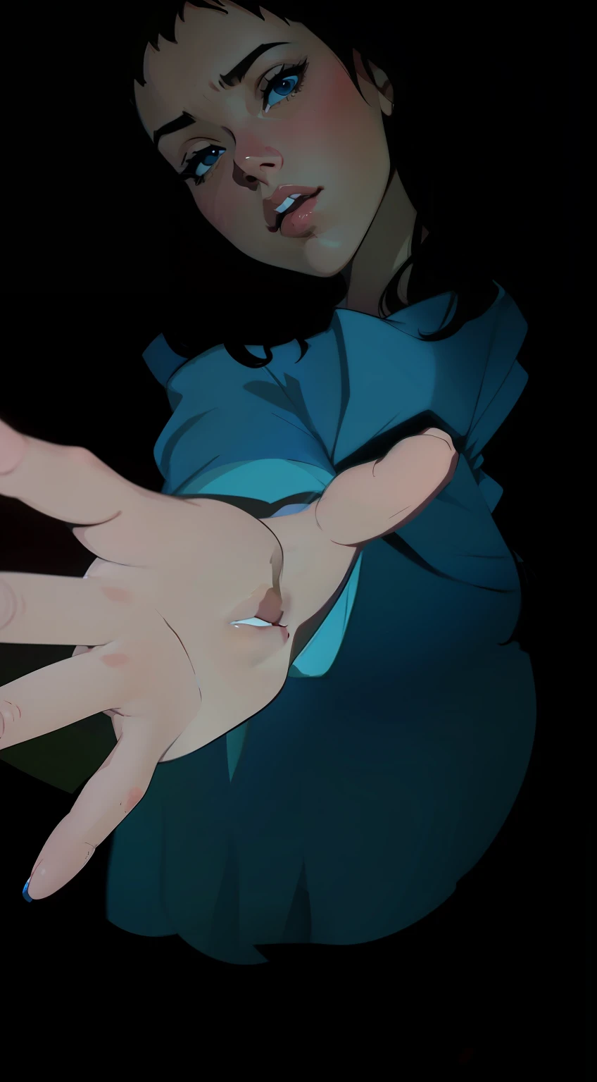 There's a girl in a blue shirt looking at a cell phone, Ilya Kuvshinov. 4 mil, Close up de Lain Iwakura, Close Up Iwakura Lain, Sayori, tou, anime fotorrealista, pintado em anime painter studio, close up de uma jovem garota de anime, pixiv 3dcg |, Rosto de Ilya Kuvshinov