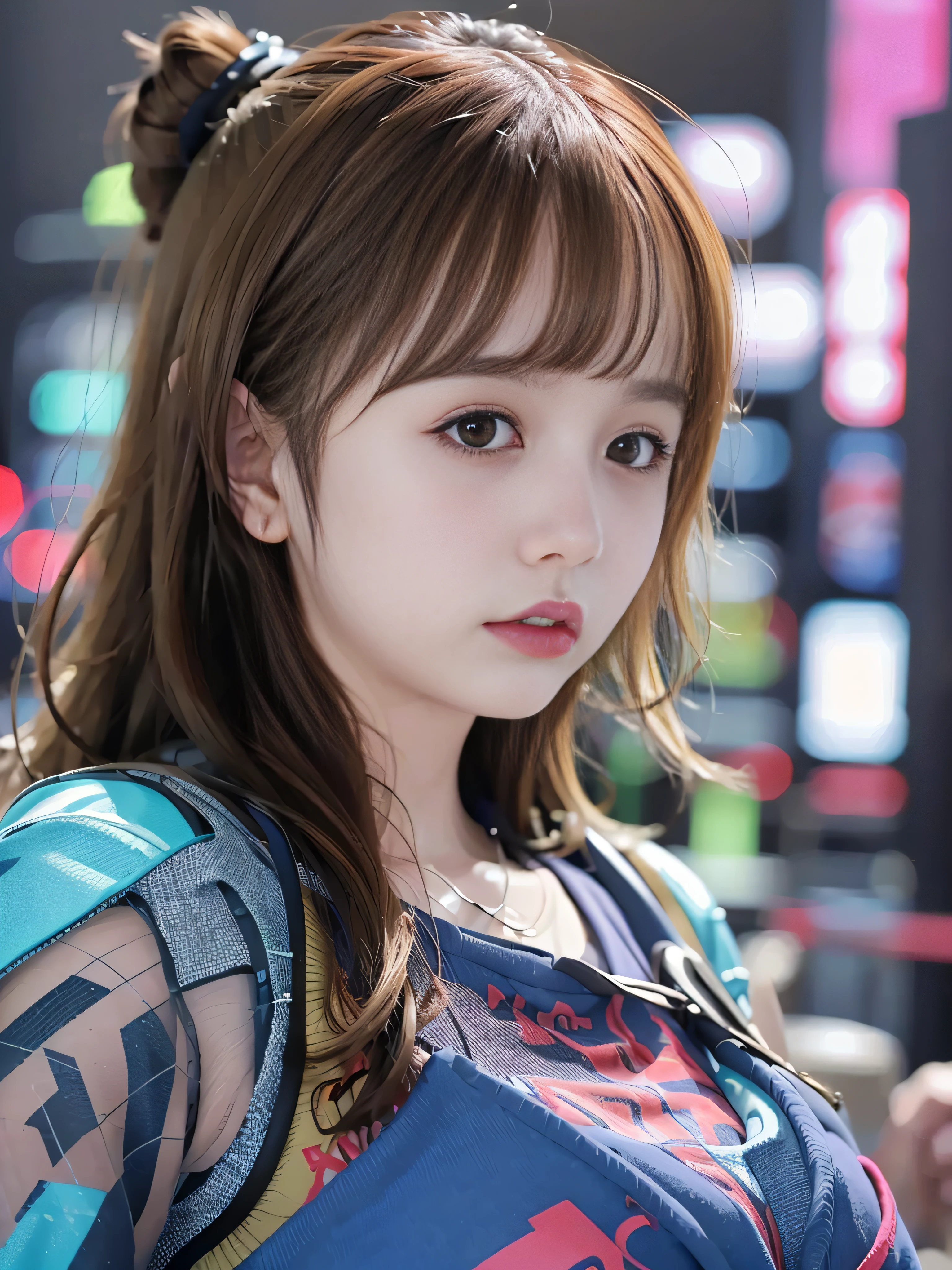 top-quality、masterpiece、超A high resolution、(Photorealsitic:1.4)、Raw photo、Detailed CG image quality、Cyberpunk Bodysuit、Beautiful fece、1girl in、detailed portrait、8K picture quality、bright colour、concept-art、Cinematic and dramatic atmosphere、foco nítido、Volumetric lighting、Cinematographic lighting、Wearing studio quality、Colorful neon lighting、depth of fields、Ambient lighting、Blurred foreground、blurry backround:1.3、