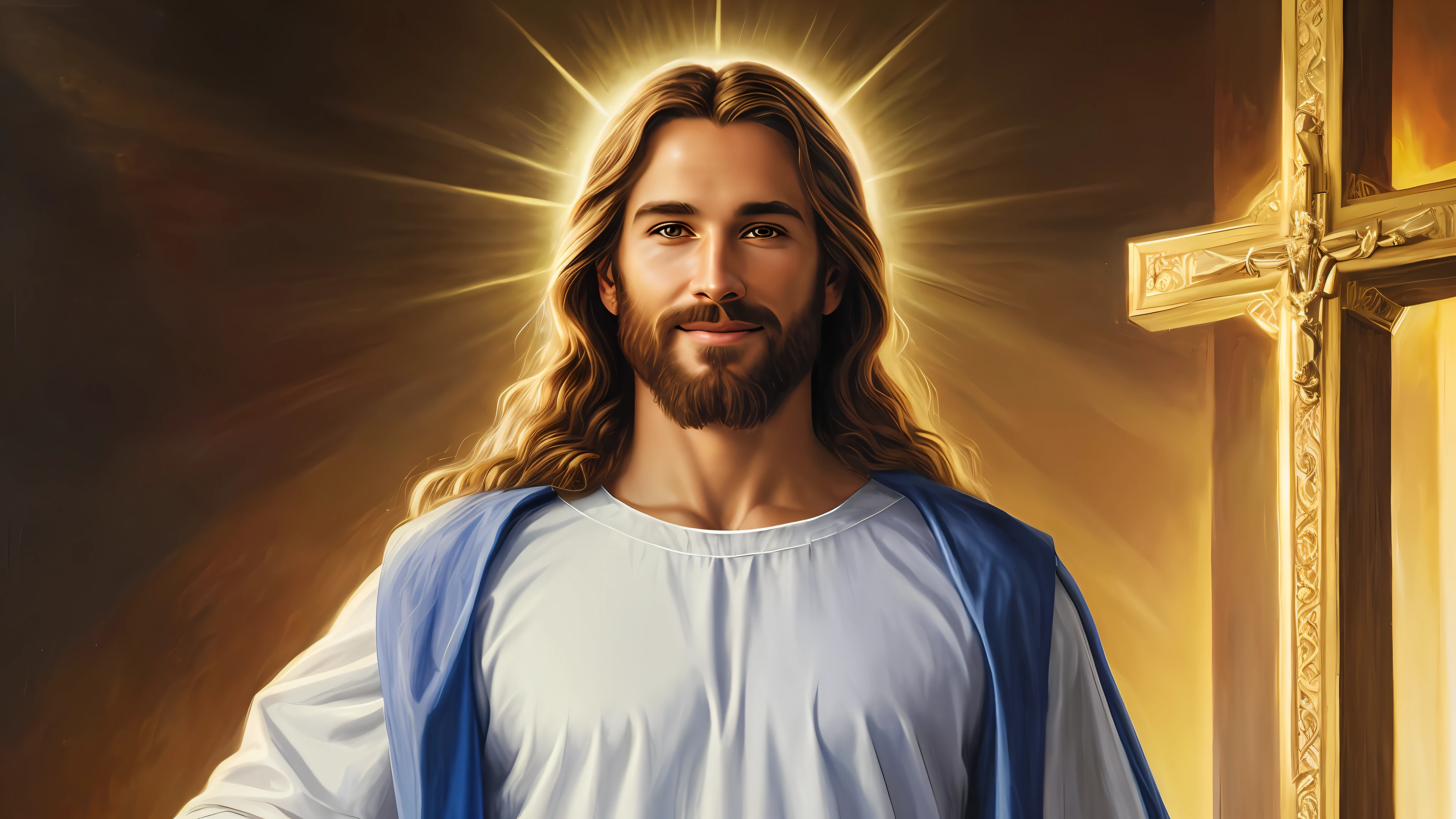 A painting of Jesus with a halo in heaven, Jesus Christ, Smiling in heaven, Portrait of Jesus Christ, Face of Jesus, Young God Almighty, Portrait of a Heavenly God, Greg Olsen, Jesus Gigachad, Jesus of Nazareth, Jesus, The face of God, God looking at me