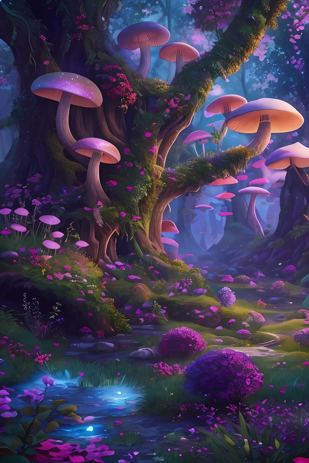 masterpiece, best quality, high quality,extremely detailed CG unity 8k wallpaper, An enchanting and dreamy scene of a fantasy forest, with towering trees, glowing mushrooms, and hidden fairy glens, creating a sense of mystique and enchantment, artstation, digital illustration, intricate, trending, pastel colors, oil paiting, award winning photography, Bokeh, Depth of Field, HDR, bloom, Chromatic Aberration ,Photorealistic,extremely detailed, trending on artstation, trending on CGsociety, Intricate, High Detail, dramatic, art by midjourney