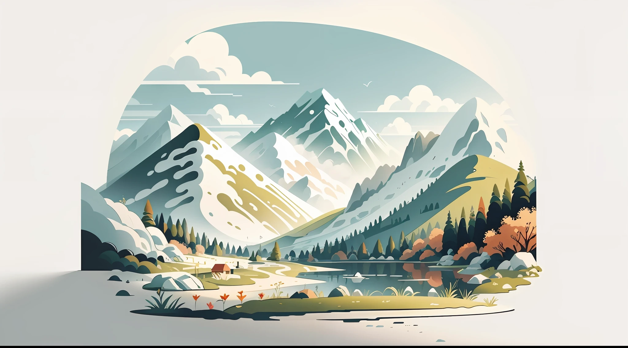 spring scenery!Mobile wallpaper illustration,Nature views, Minimalist illustration, Line illustration, Colorful