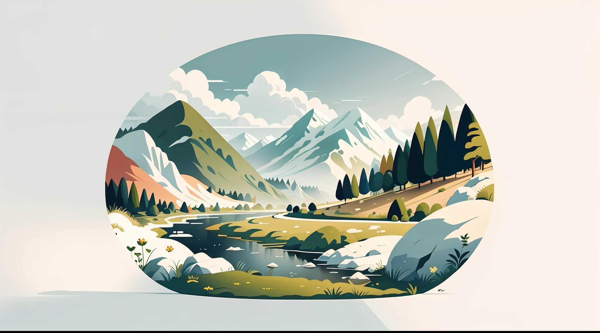 spring scenery!Mobile wallpaper illustration,Nature views, Minimalist illustration, Line illustration, Colorful