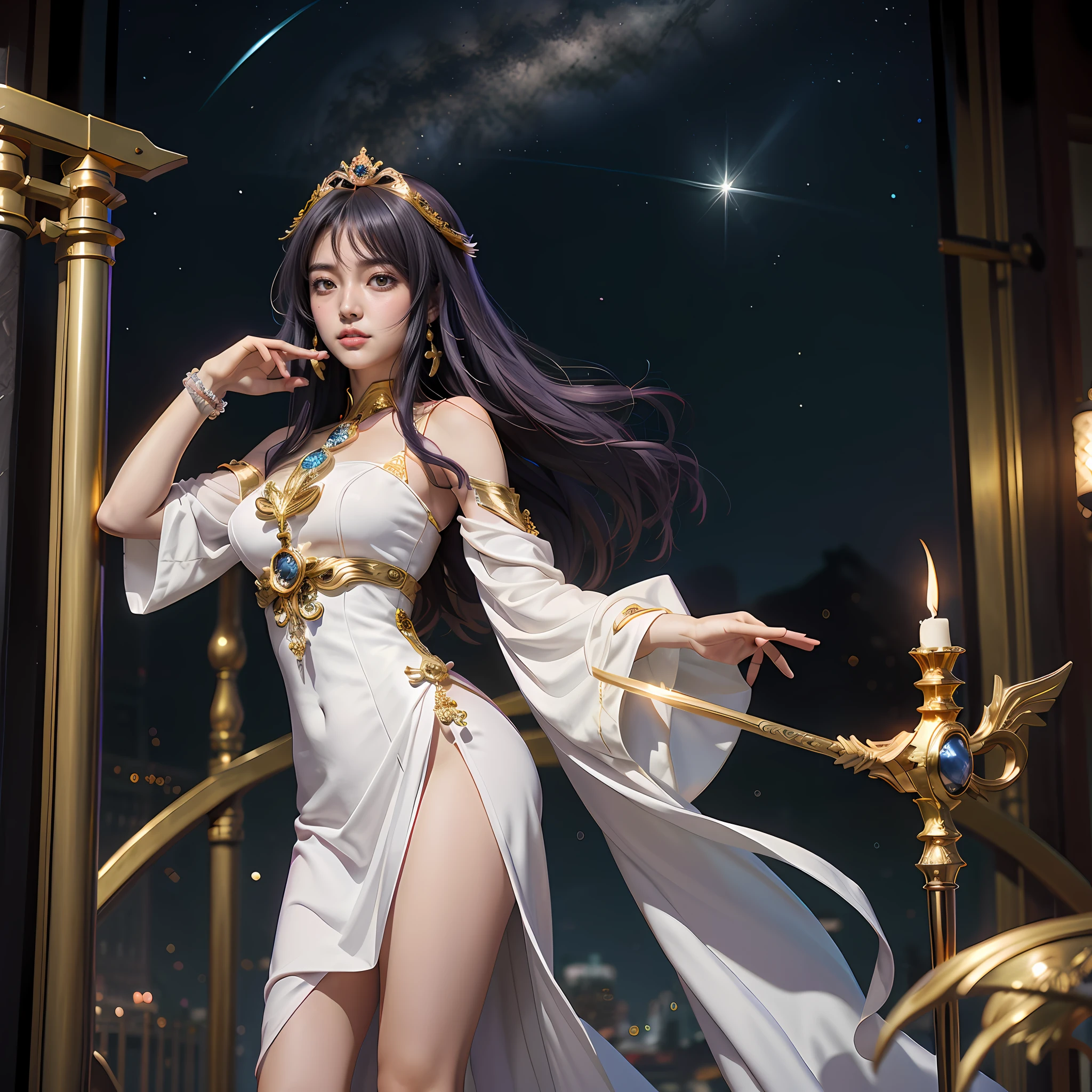 deusa Atena，sceptre，Greeks，Sanctuary，Saint Seiya，Gold holy clothes，12 zodiac signs，Gorgeous Hair in Long Purple, Yarn weaving，White gauze dress Masami Kaita, yayoi kasuma, Shinkai sincerely, Ultra photo realsisim, still from tv anime, Wallpapers, Heroine 8, New Xiangcheng, Anime moe art style, saori, anime still frame