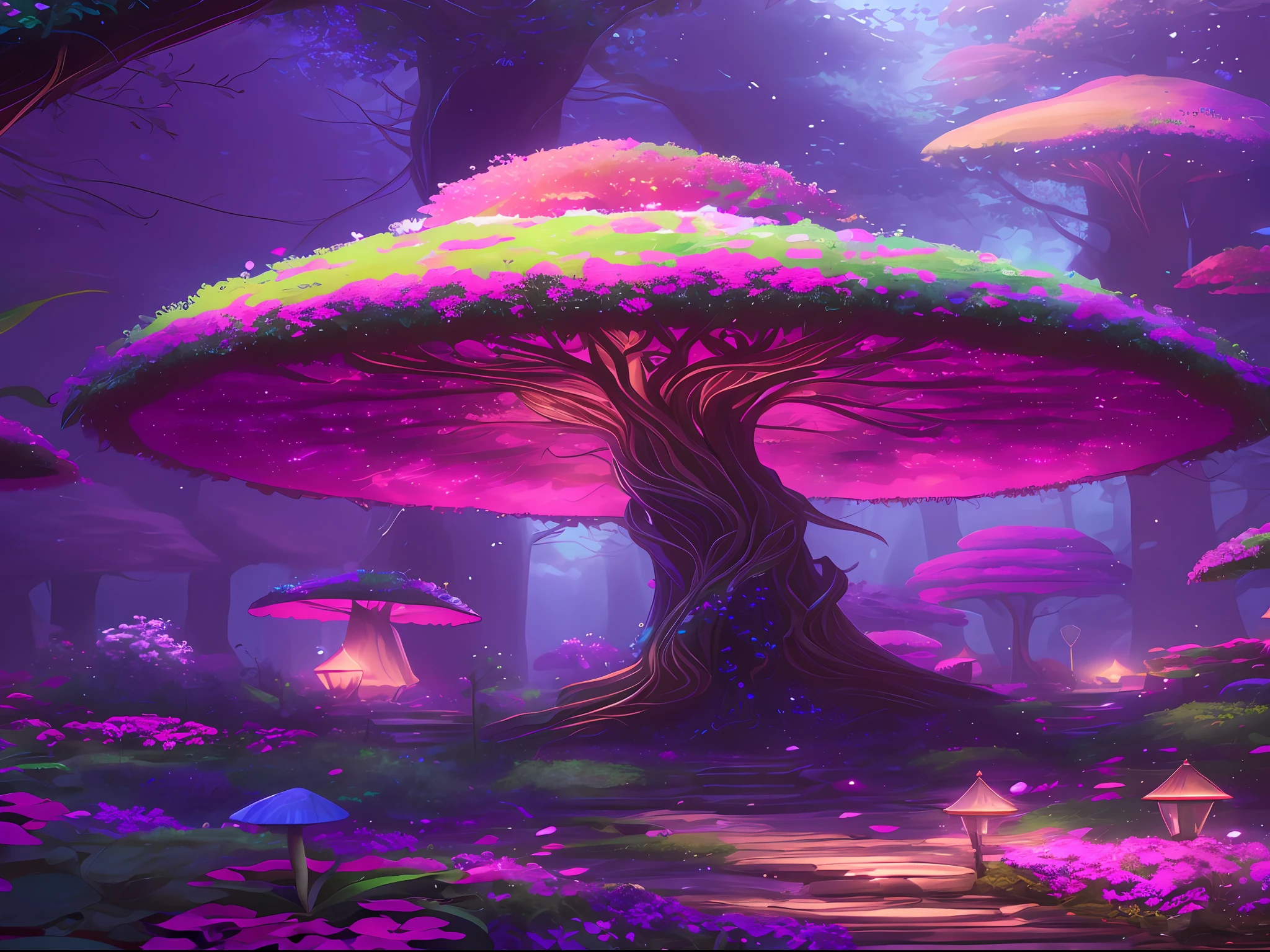 masterpiece, best quality, high quality,extremely detailed CG unity 8k wallpaper, An enchanting and dreamy scene of a fantasy forest, with towering trees, glowing mushrooms, and hidden fairy glens, creating a sense of mystique and enchantment, artstation, digital illustration, intricate, trending, pastel colors, oil paiting, award winning photography, Bokeh, Depth of Field, HDR, bloom, Chromatic Aberration ,Photorealistic,extremely detailed, trending on artstation, trending on CGsociety, Intricate, High Detail, dramatic, art by midjourney