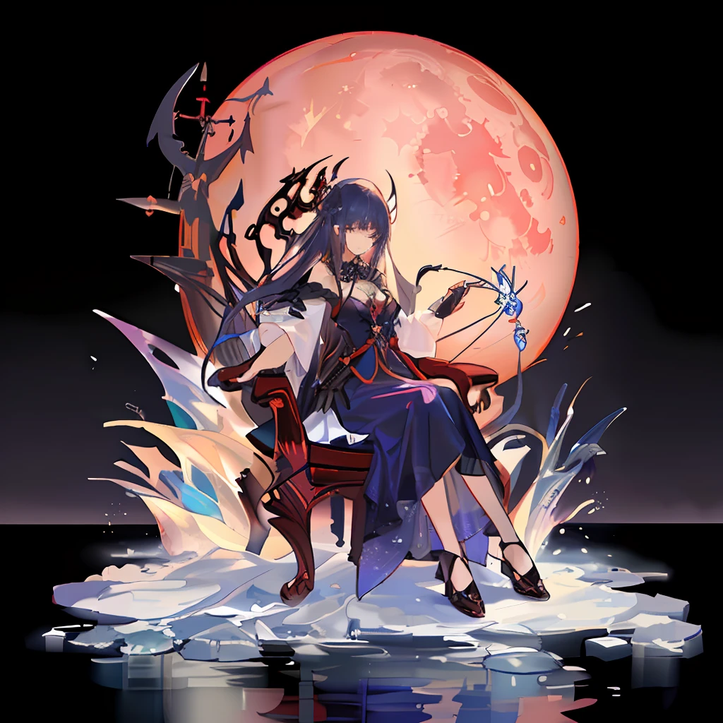 RAW photos,4k,tmasterpiece,A high resolution,nighttime scene,Sea of iris,Red Moon,a throne