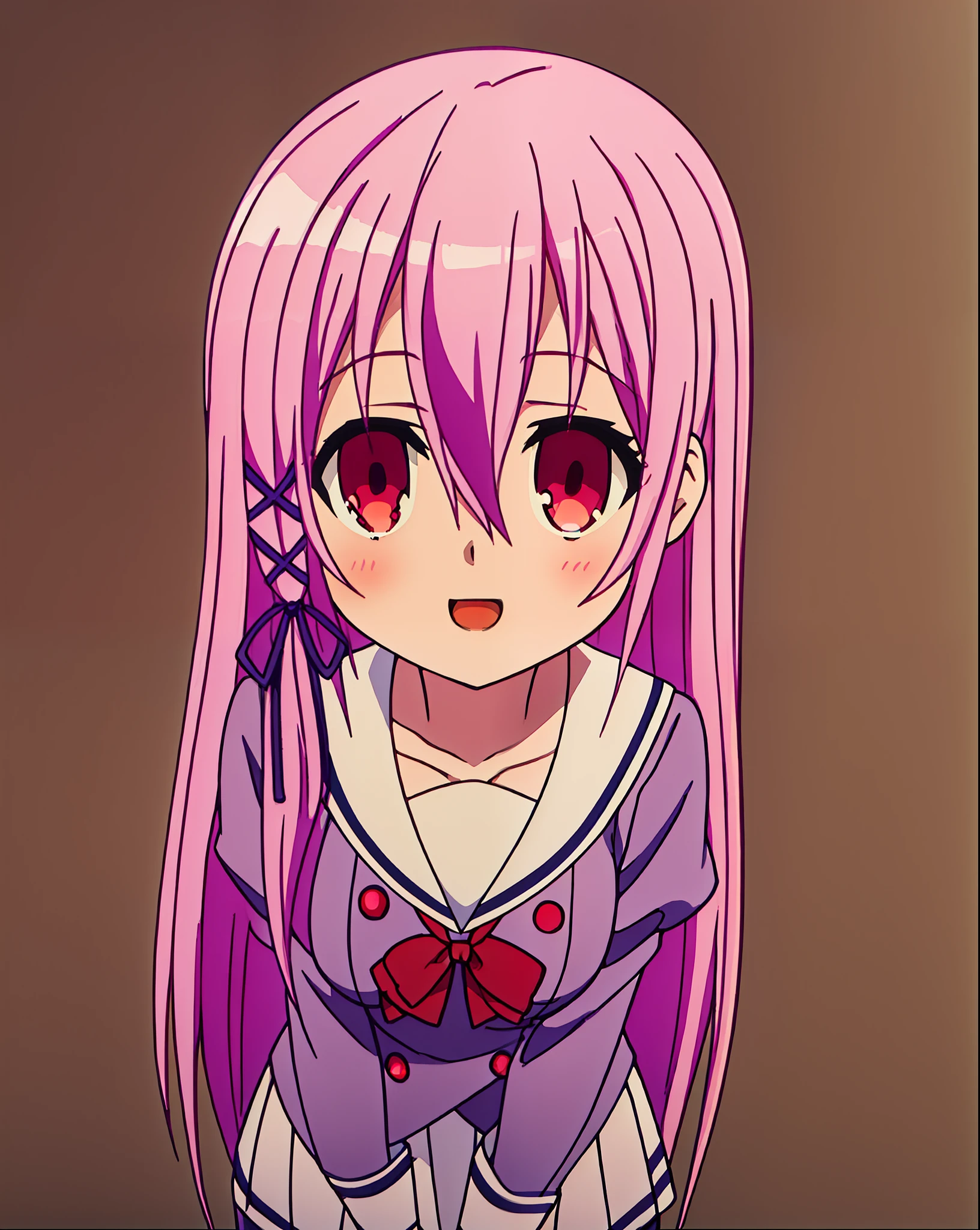 with pink hair, wine red eyes，anime visual of a cute girl, Smooth anime CG art, up of young anime girl, anime best girl, seductive anime girls, An anime girl, Cute anime girl, the anime girl is crouching, Beautiful Anime High School Girls, render of a cute 3d anime girl, Today's featured anime stills