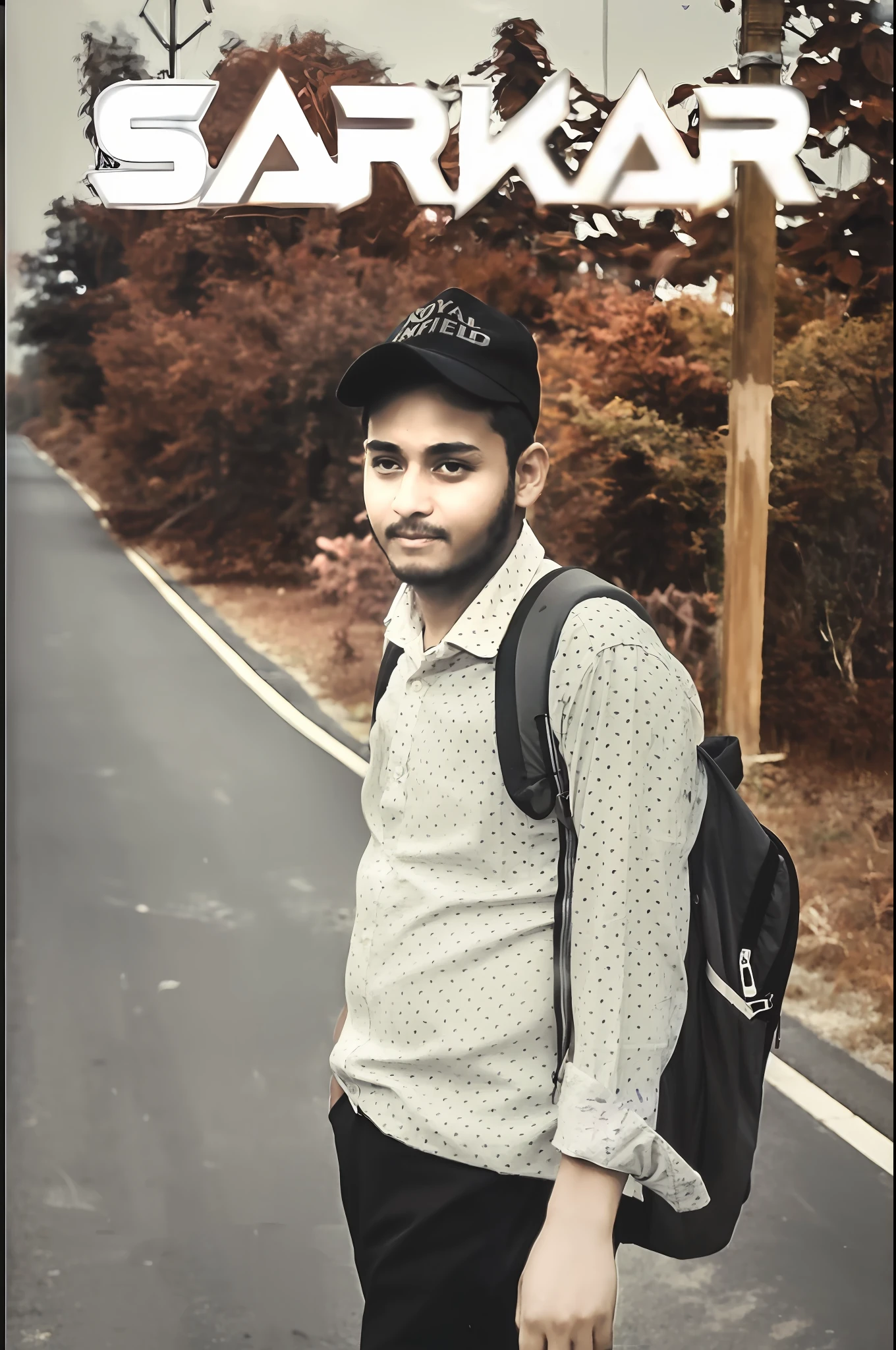arafed man standing on the side of a road with a backpack, in front of a forest background, standing in road, casual photography, edited in photoshop, * colour splash *, high quality portrait, on a road, mohamed chahin style, taken with sony alpha 9, shot on sony a 7, desaturated!!, inspired by Saurabh Jethani