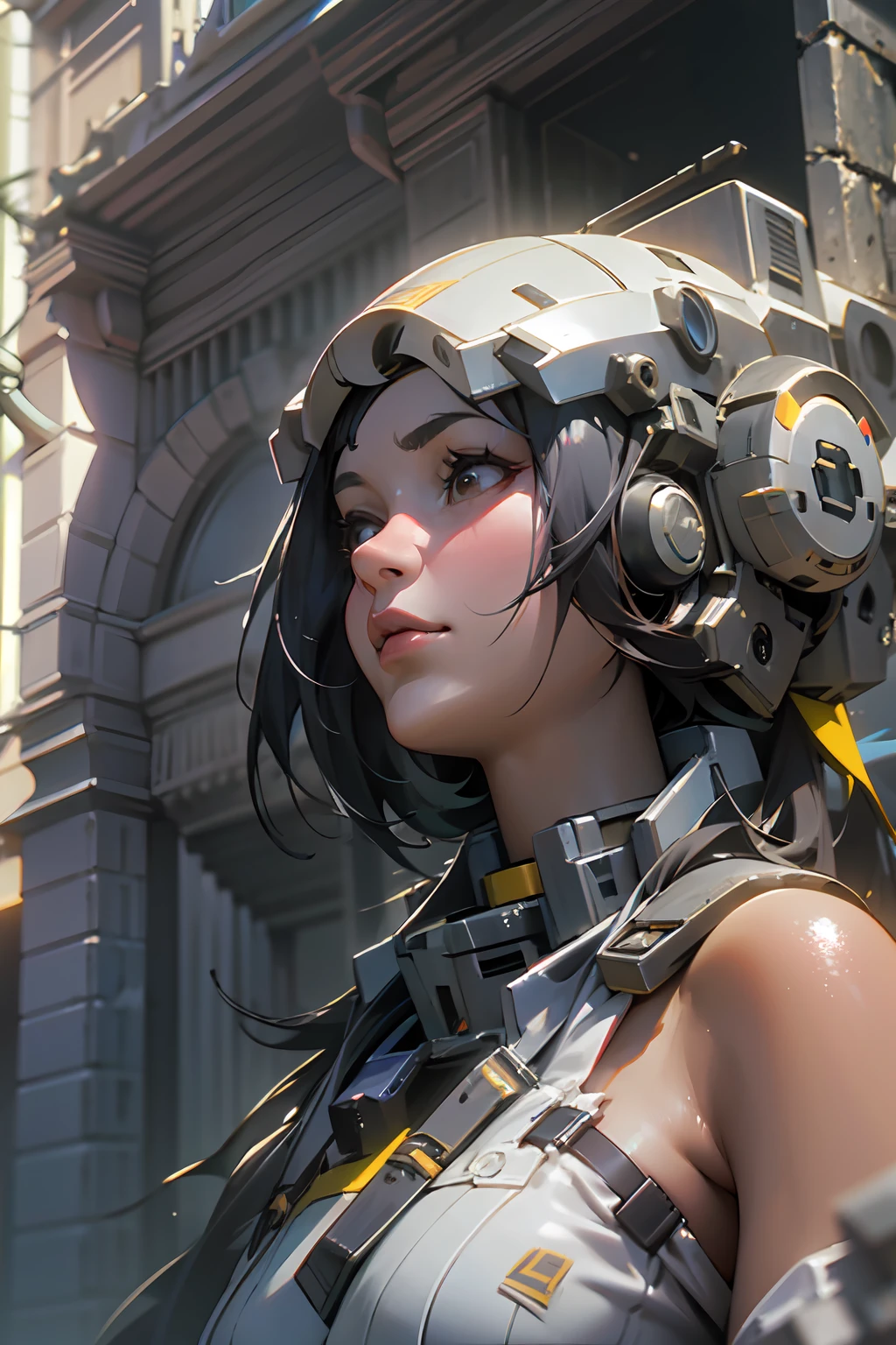 ((Best quality)), ((masterpiece)), (highly detailed:1.3), 3D,Shitu-mecha, beautiful cyberpunk women with her mecha in the ruins of city from a forgoten war, ancient technology,HDR (High Dynamic Range),Ray Tracing,NVIDIA RTX,Super-Resolution,Unreal 5,Subsurface scattering,PBR Texturing,Post-processing,Anisotropic Filtering,Depth-of-field,Maximum clarity and sharpness,Multi-layered textures,Albedo and Specular maps,Surface shading,Accurate simulation of light-material interaction,Perfect proportions,Octane Render,Two-tone lighting,Low ISO,White balance,Rule of thirds,Wide aperature,8K RAW,Efficient Sub-Pixel,sub-pixel convolution,luminescent particles,light scattering,Tyndall effect