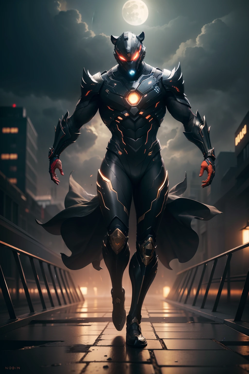 Tiger, WARFRAME, intricate pattern, energy lines, faceless, glowing eyes, elegant, intense, blood red and black uniform, solo, modern, city, streets, dark clouds, thunderstorm, heavy rain, dramatic lighting, (masterpiece:1.2), best quality, high resolution, beautiful detailed, extremely detailed, perfect lighting,(full body, (dynamic pose), action pose), (rim lighting, studio lighting, distant moon light, night, bloom), (cinematic, best quality, masterpiece, ultra HD textures, highly detailed, hyper realistic, intricate detail, 8k, photorealistic, concept art, matte painting, autodesk maya, vray render, ray tracing, hdr), (dslr, full frame, 16mm focal length, f/8 aperture, dynamic perspective, dynamic angle, golden ratio, wide photography, wide field of view, deep depth of field, zoom out)