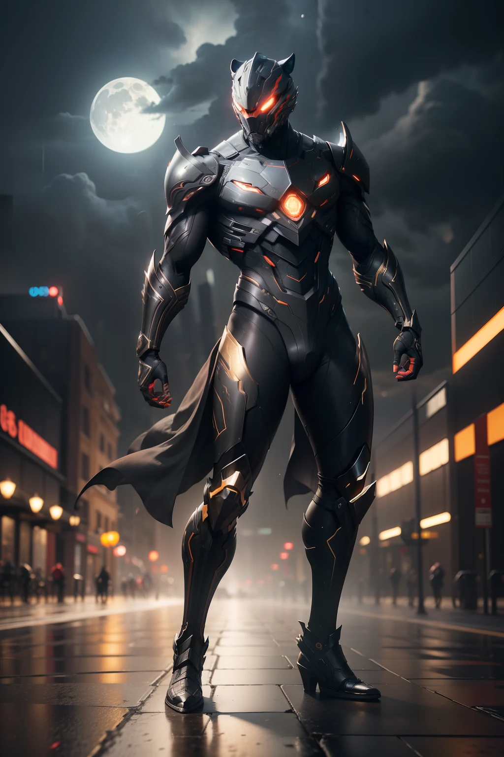 Tiger, WARFRAME, intricate pattern, energy lines, faceless, glowing eyes, elegant, intense, blood red and black uniform, solo, modern, city, streets, dark clouds, thunderstorm, heavy rain, dramatic lighting, (masterpiece:1.2), best quality, high resolution, beautiful detailed, extremely detailed, perfect lighting,(full body, (dynamic pose), action pose), (rim lighting, studio lighting, distant moon light, night, bloom), (cinematic, best quality, masterpiece, ultra HD textures, highly detailed, hyper realistic, intricate detail, 8k, photorealistic, concept art, matte painting, autodesk maya, vray render, ray tracing, hdr), (dslr, full frame, 16mm focal length, f/8 aperture, dynamic perspective, dynamic angle, golden ratio, wide photography, wide field of view, deep depth of field, zoom out)