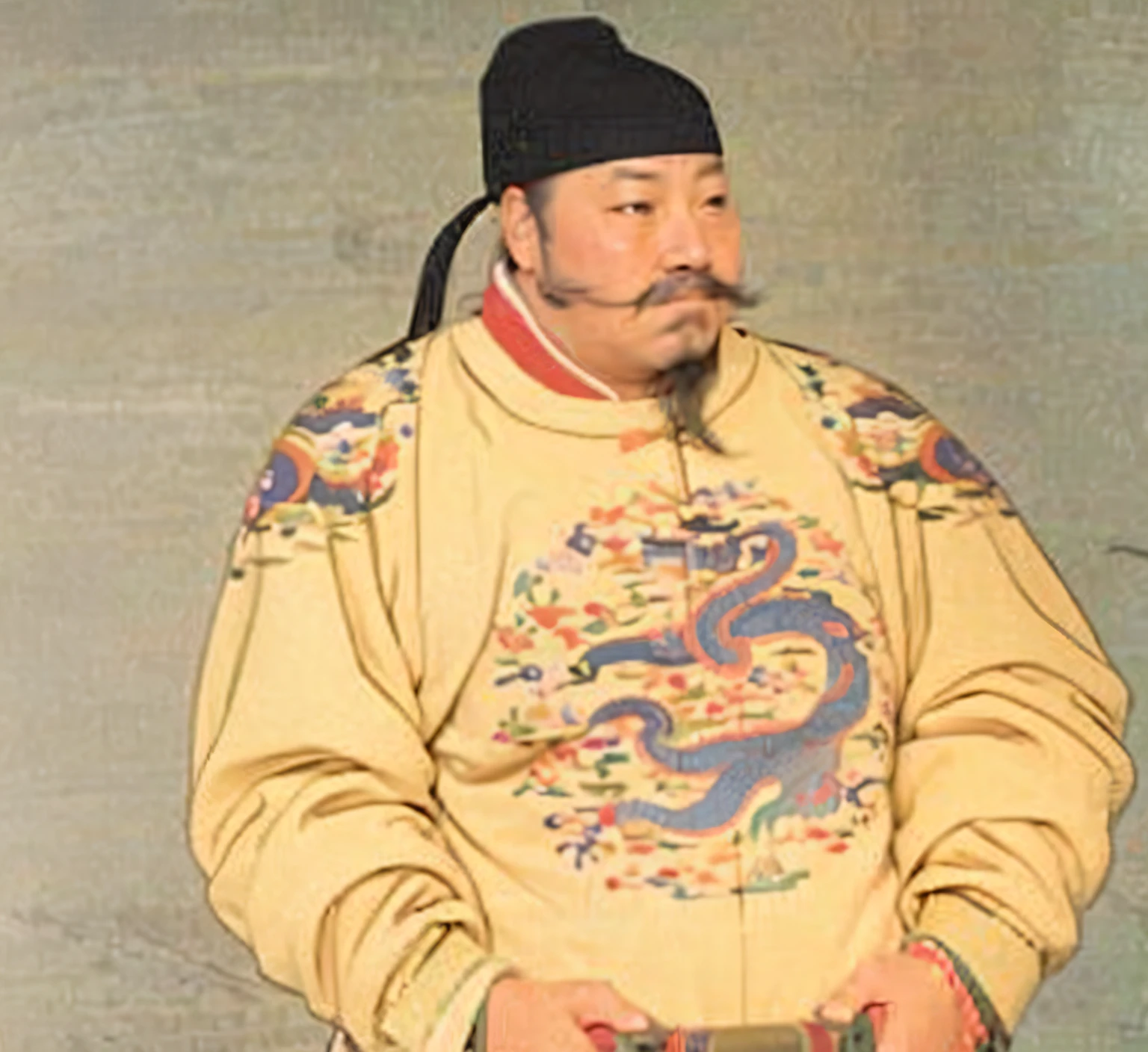 A painting of a man in a yellow jacket and a black hat, by Xuande Emperor, Ming dynasty, Wearing ancient Chinese clothes, Song Dynasty, by Emperor Huizong of Song, Qing dynasty, inspired by Xuande Emperor, Inspired by Zhao Yuan, Tang dynasty, hua cheng, inspired by Huang Ding, Traditional Chinese clothing, feng shu, qing dynasty painting