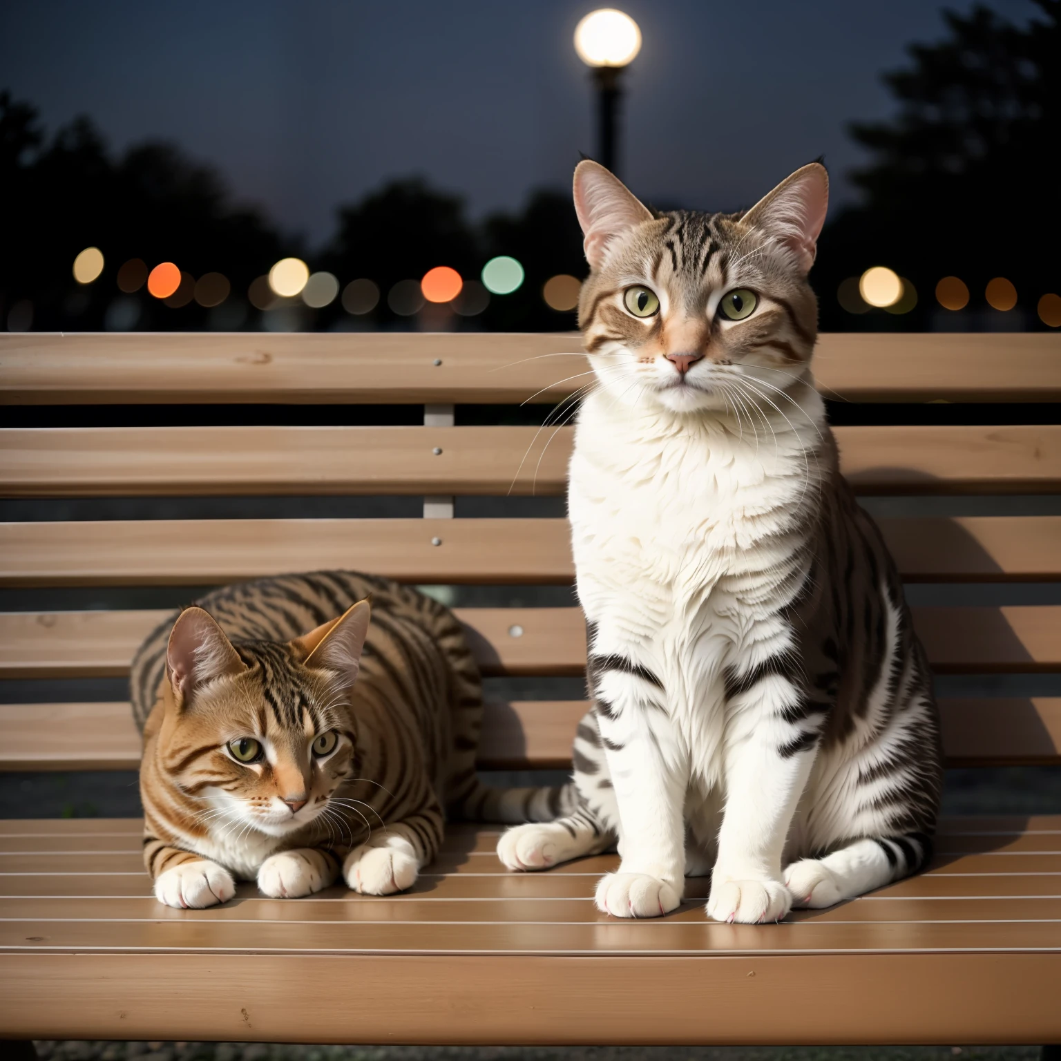 RAW photo, absurdres, high quality, photorealistic,
[cat|cat, sweater], looking at viewer,
outdoors, night, park bench,
8k uhd, dslr, film grain, Fujifilm XT3, 20 megapixel, detailed, sharp focus,