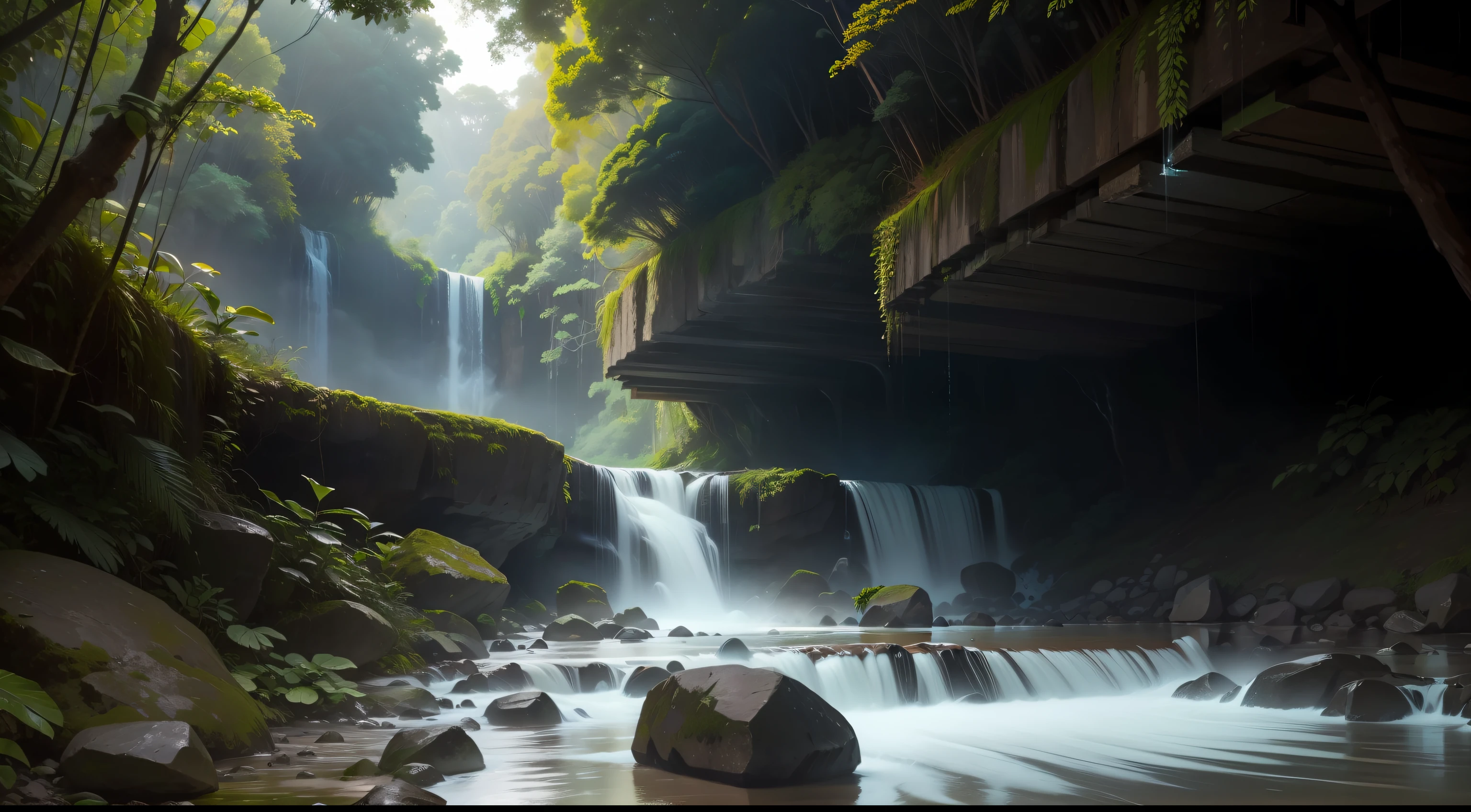 cachoeira, crystal water, real, floresta, vegetation, Sky at dusk, exuberante, grandioso