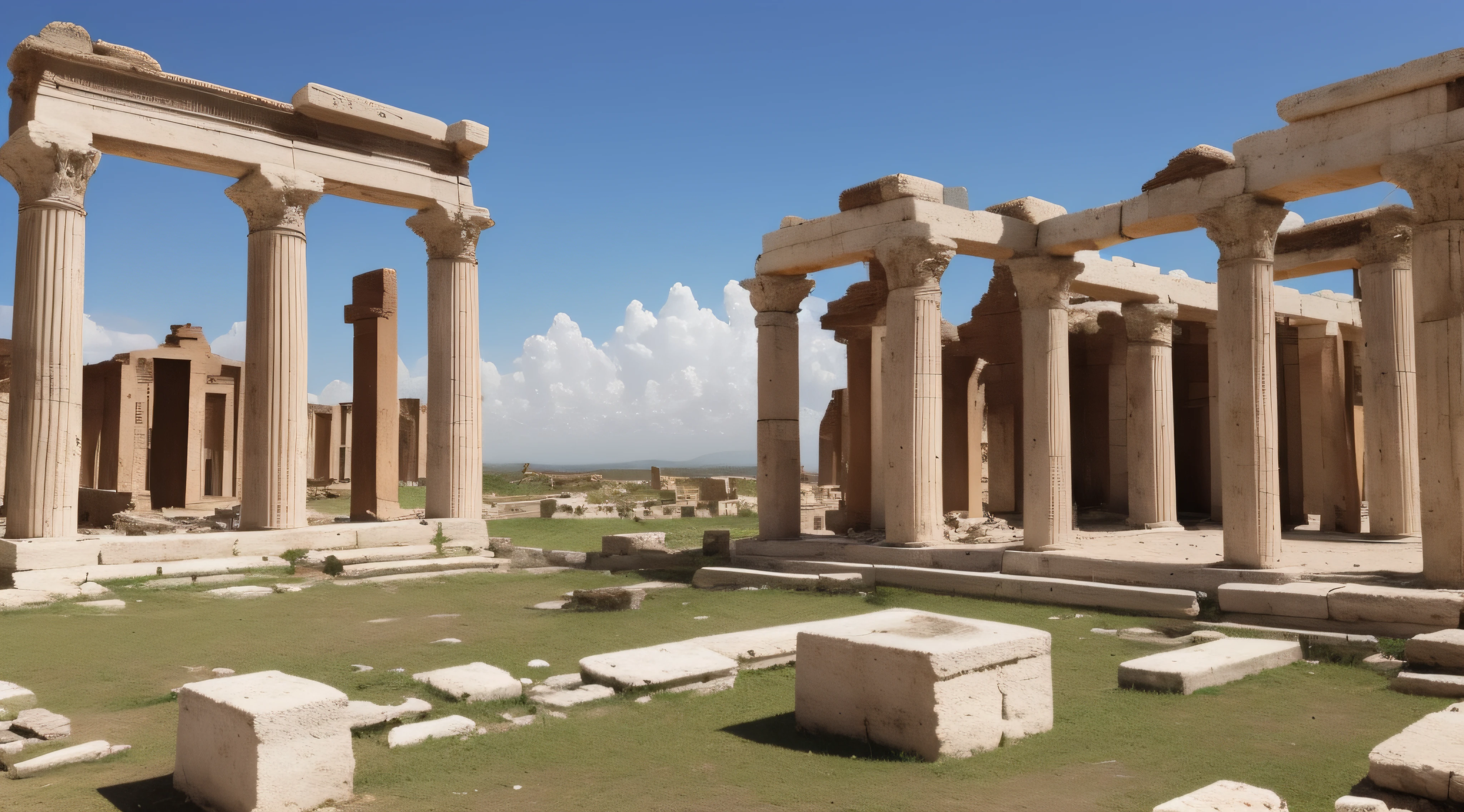 um templo de paz antigo, little destroyed, Roman aesthetics, natureza no fundo, detalhado, realista