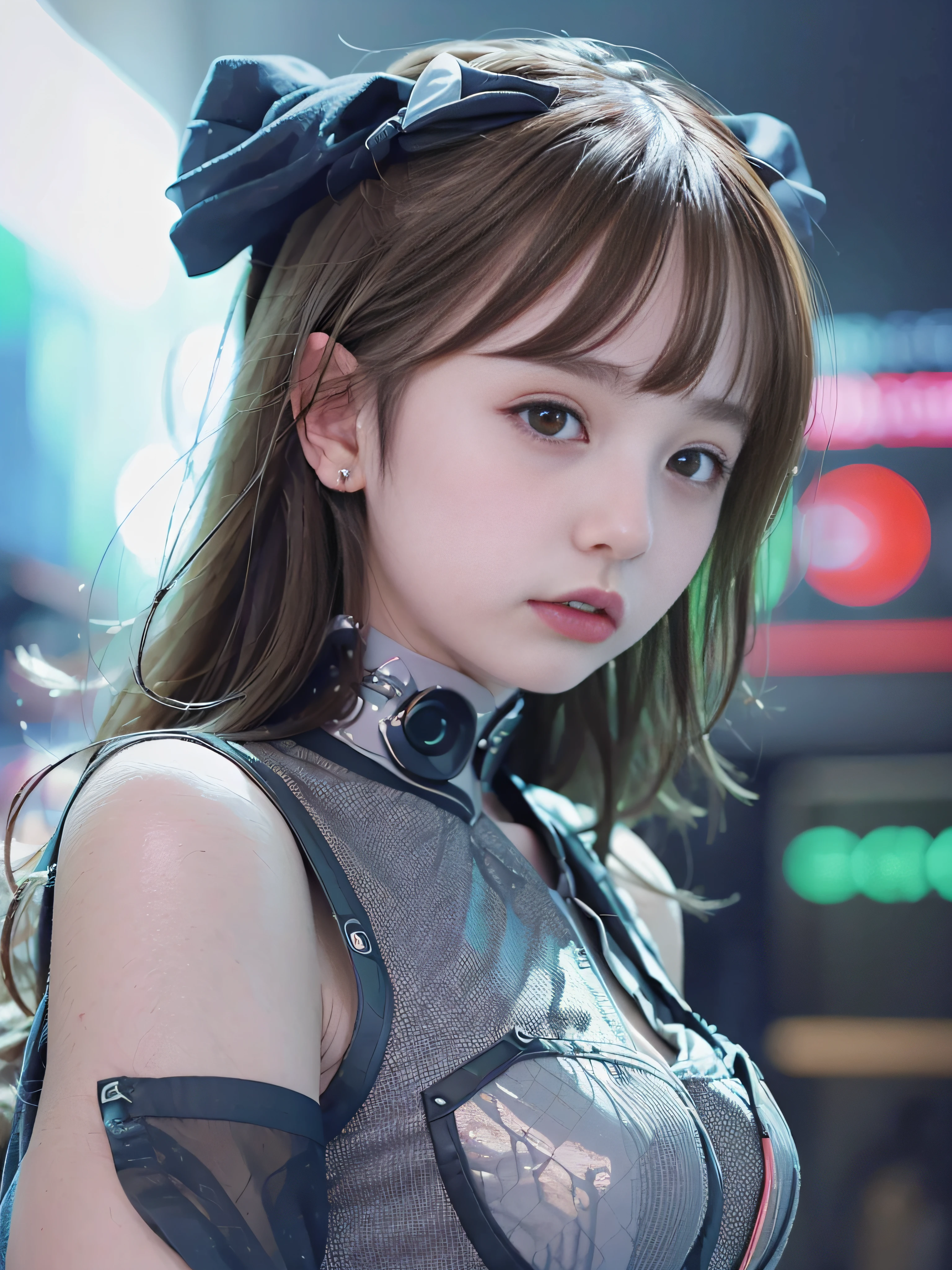 top-quality、​masterpiece、超A high resolution、(Photorealsitic:1.4)、Raw photo、Detailed CG image quality、cyberpunked、Beautiful fece、1girl in、Idol of the future、Colorful and high-tech idol dresses、Shining Neon Light Idle Dress、detailed portrait、8K picture quality、bright colour、concept-art、Cinematic and dramatic atmosphere、foco nítido、Volumetric lighting、Cinematographic lighting、Wearing studio quality、Colorful neon lighting、depth of fields、Ambient lighting、Blurred foreground、blurry backround:1.3、