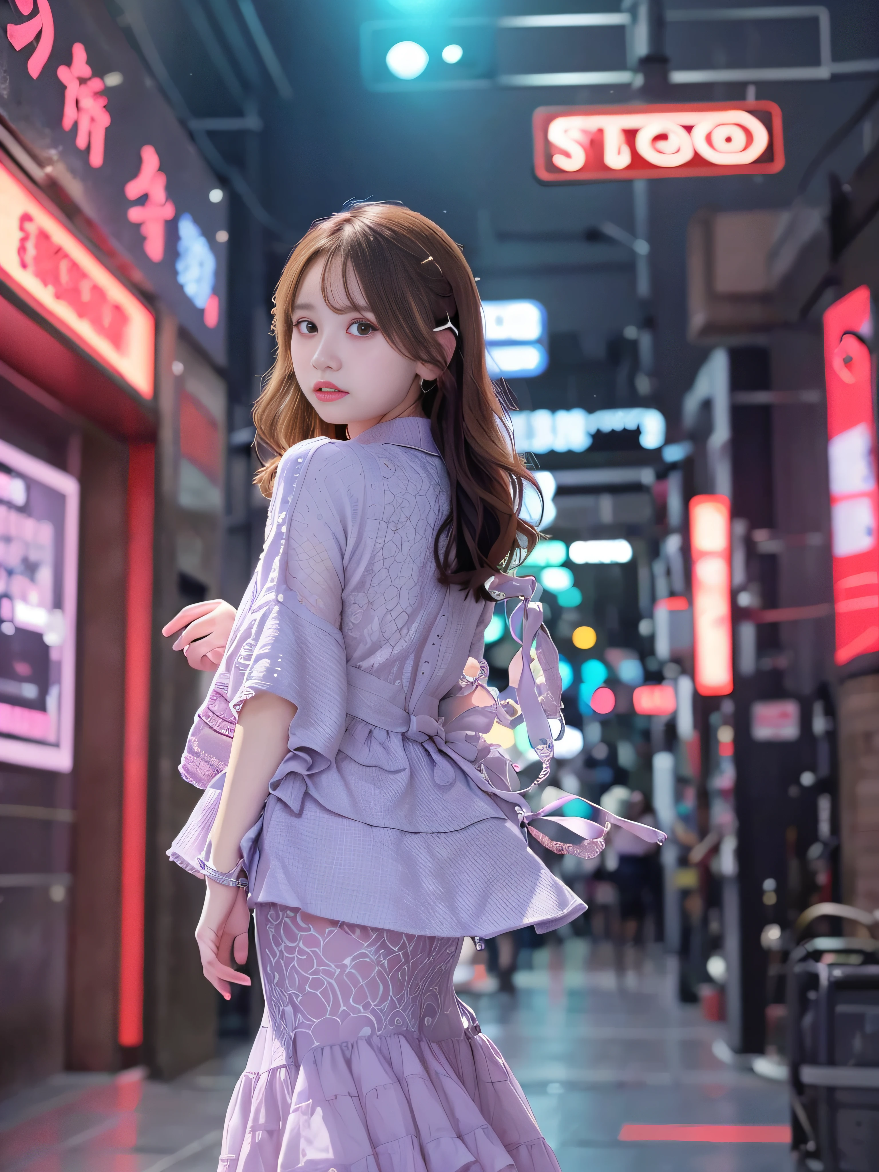 top-quality、masterpiece、超A high resolution、(Photorealsitic:1.4)、Raw photo、Detailed CG image quality、cyberpunked、Beautiful fece、1girl in、Idol of the future、Colorful and high-tech idol dresses、Shining Neon Light Idle Dress、detailed portrait、8K picture quality、bright colour、concept-art、Cinematic and dramatic atmosphere、foco nítido、Volumetric lighting、Cinematographic lighting、Wearing studio quality、Colorful neon lighting、depth of fields、Ambient lighting、Blurred foreground、blurry backround:1.3、