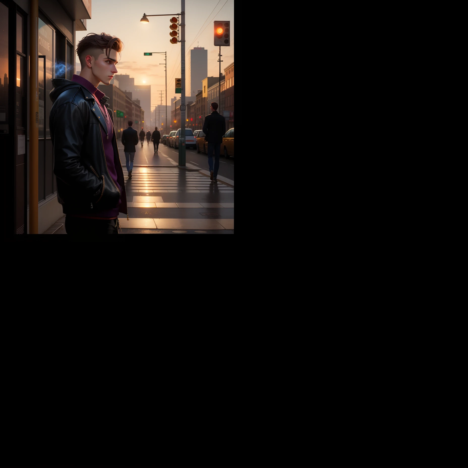 Ultrarealistic young man , no beard , fair , cinematic lighting, urban clothes , sunny day , modern house