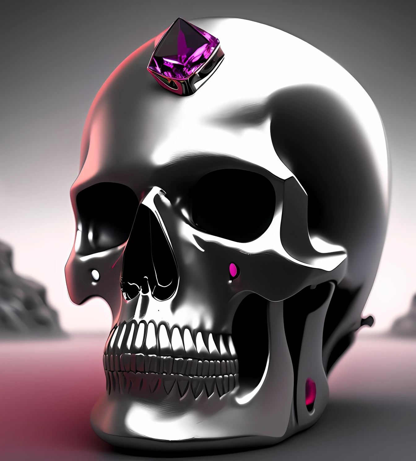 magnificent stylized silver skull, com rubis no lugar dos olhos, ultra detalhado,  8k, obra-prima, lowkey lighting, fundo escuro, detalhado, macabro, arte de dali, surrealista, pintura digital, foco nítido, Artistic Station