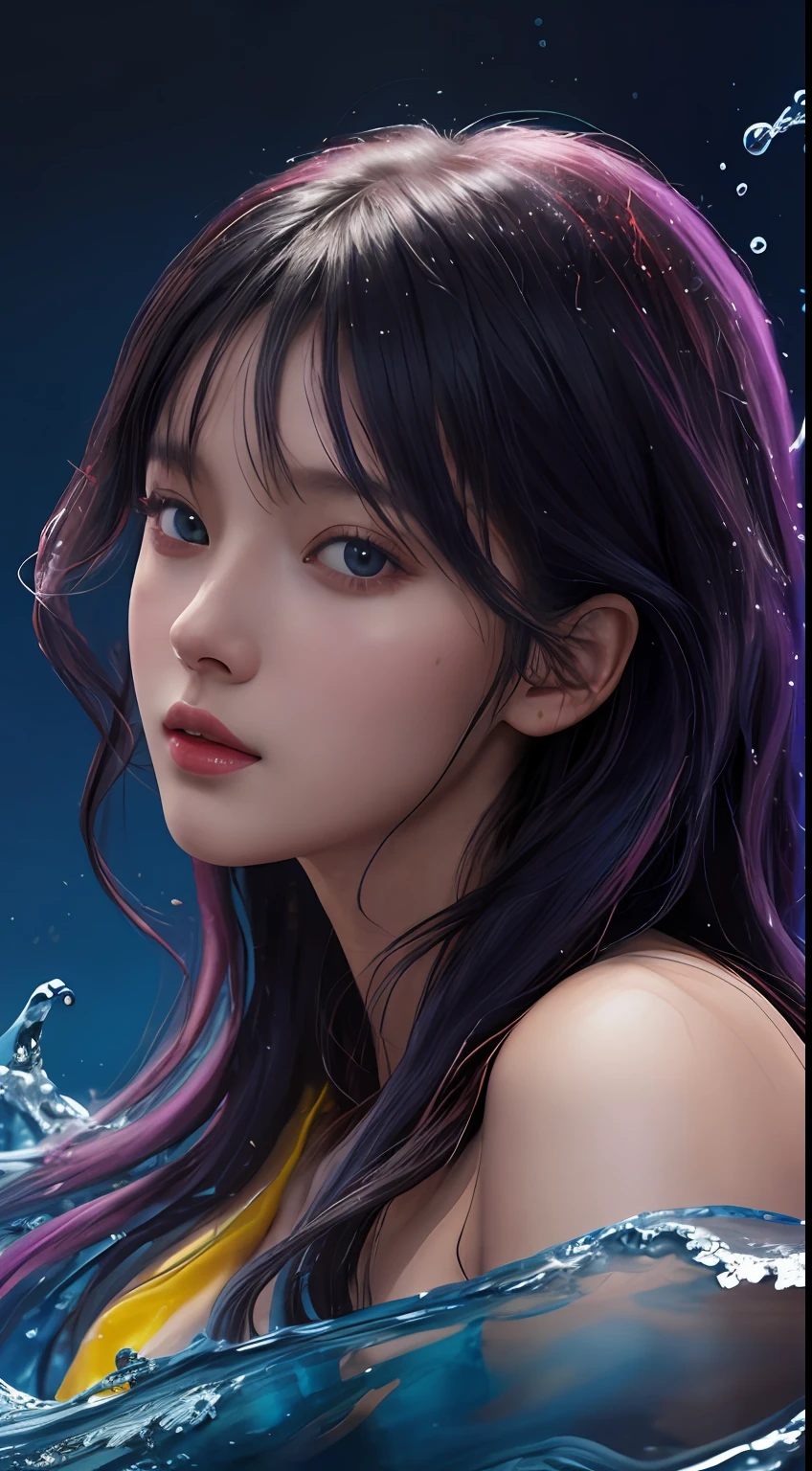 Colorful beautiful girl: a giru 8-years old, messy hair, oil painting, nice perfect face with soft skinice perfect face, blue yellow colors, light purple and violet additions, light red additions, intricate detail, splash screen, 8k resolution, masterpiece, cute face,artstation digital painting smooth veryBlack ink flow: 8k resolution photorealistic masterpiece: intricately detailed fluid gouache painting: by Jean Baptiste Mongue: calligraphy: acrylic: watercolor art, professional photography, natural lighting, volumetric lighting maximalist photoillustration: by marton bobzert:, complex, elegant, expansive, fantastical, wavy hair, vibrant