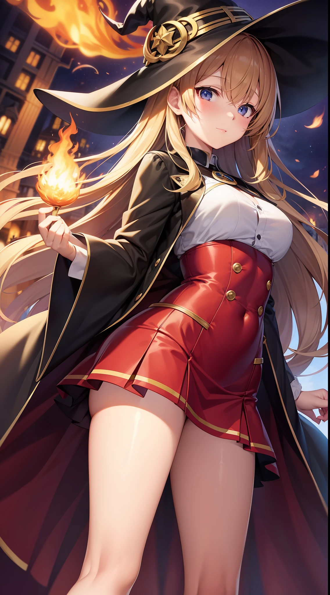 Masterpiece、hight resolution、1Cute girl in people、Fire Witch、a miniskirt、