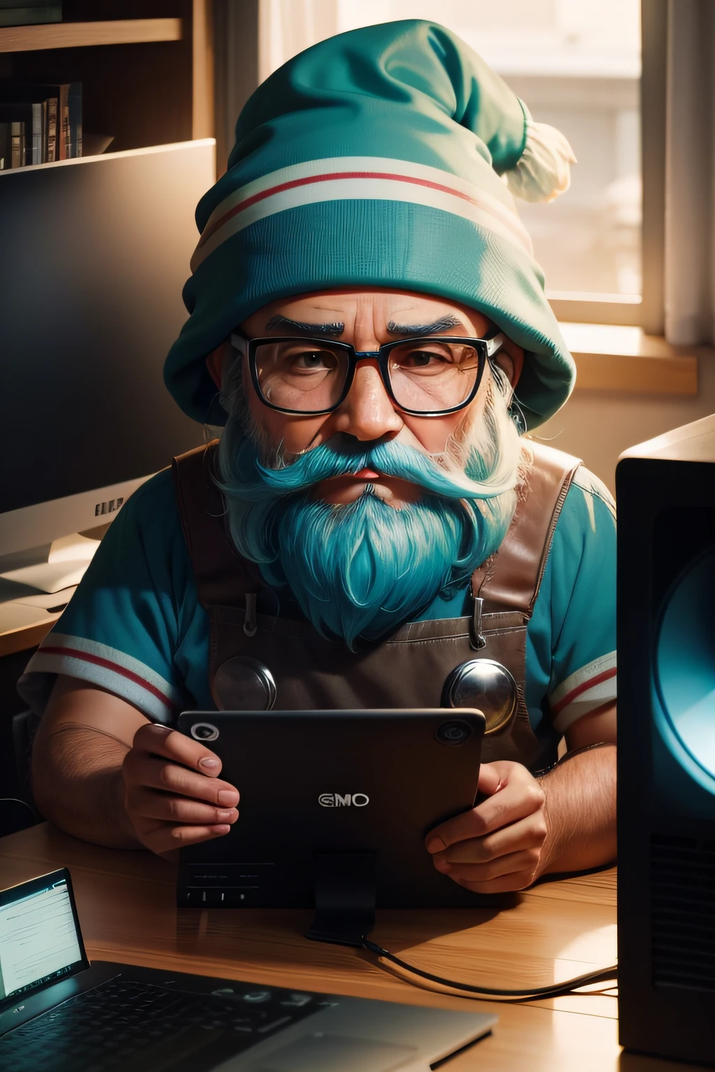 Gnomo em frente a um computador