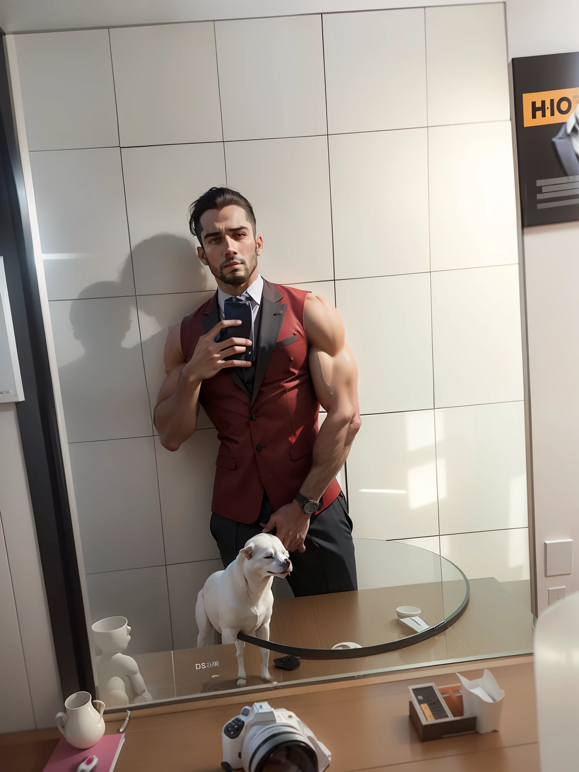 a Man standing with 20 years in suit and tie, Body and straight head in the photo, (((DSRL))), de frente para o espectador da foto, olhos fitos para a lente, Studio photo, (((aparece cabelo, Shoulders and head in the photo))), homem centralizado na foto, 8k, melhor qualidade, obra prima, realista, foto realista, foto de cinema, ultra realista, 1 pessoa, detalhado, perfect lighting, DSRL, foto profissional, 4k --auto --s2