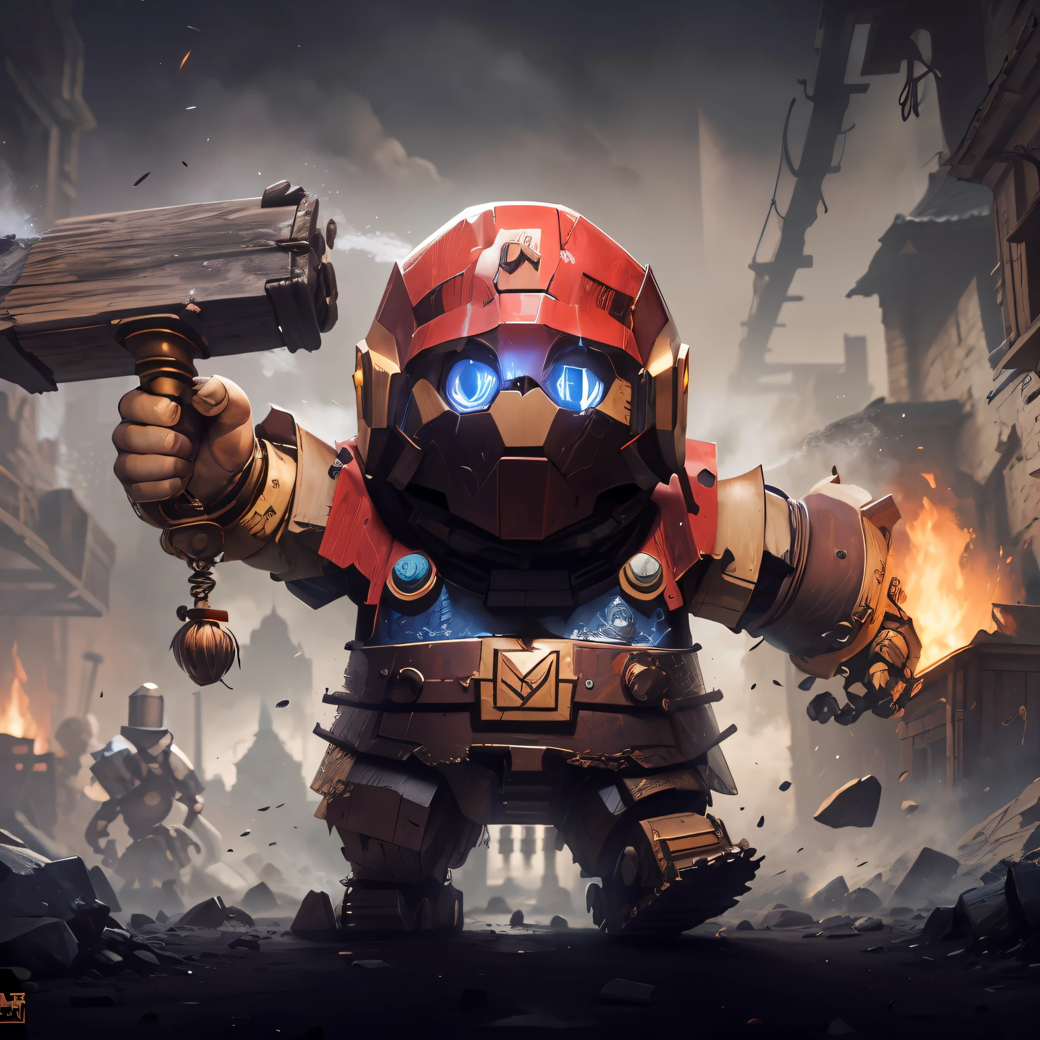 robotic, Iron and wooden golem, ultra realista, dungeons e dragons, RPG,
