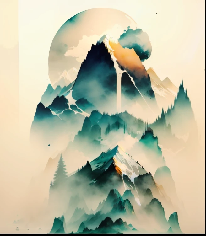 ink and watercolor painting,mountain water