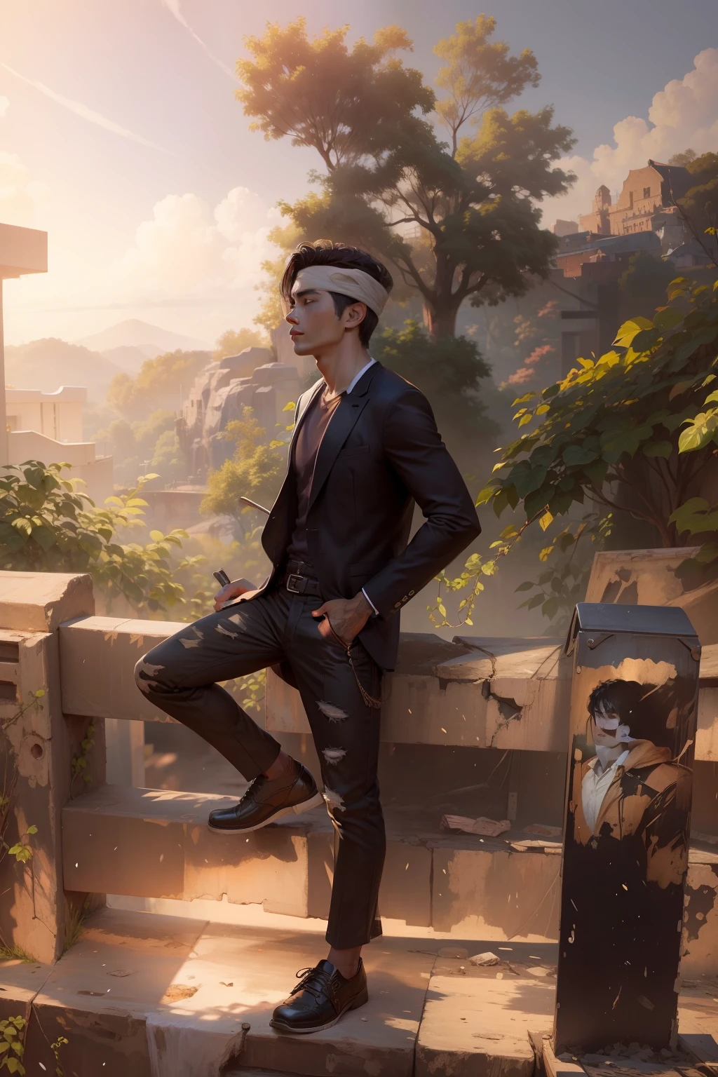 Change background and handsome boy and realistic face