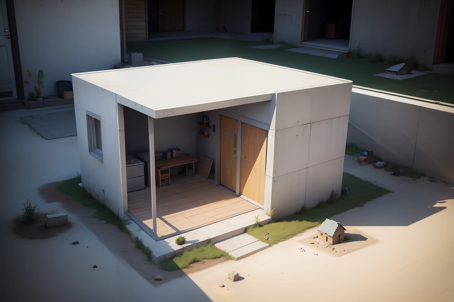 A small house on a concrete foundation