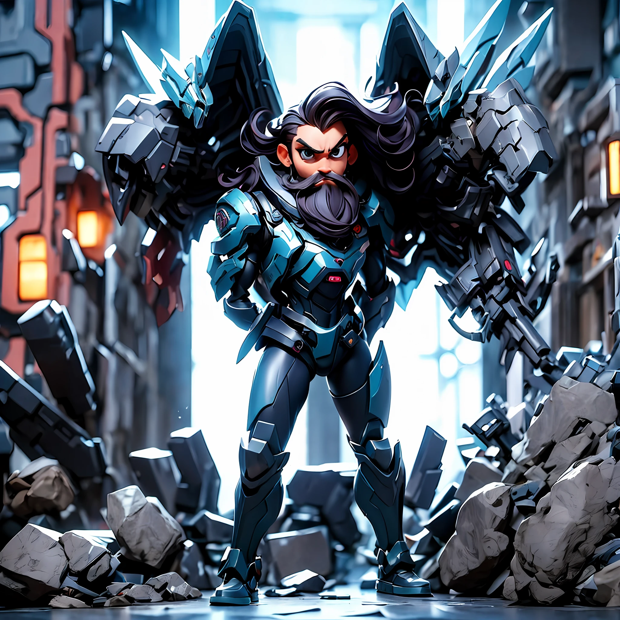 Standing alone、guys in their 30s、Face strong enemies、Engineers、(Veteran Hero)、Counter Attack、full body Esbian、Ready for Battle、(((AT field fully open)))、(evangerion)、(Strong body),Pedras preciosas、coercion, ((Black sapphire armor)), cyberpunked,A dark-haired,Beards