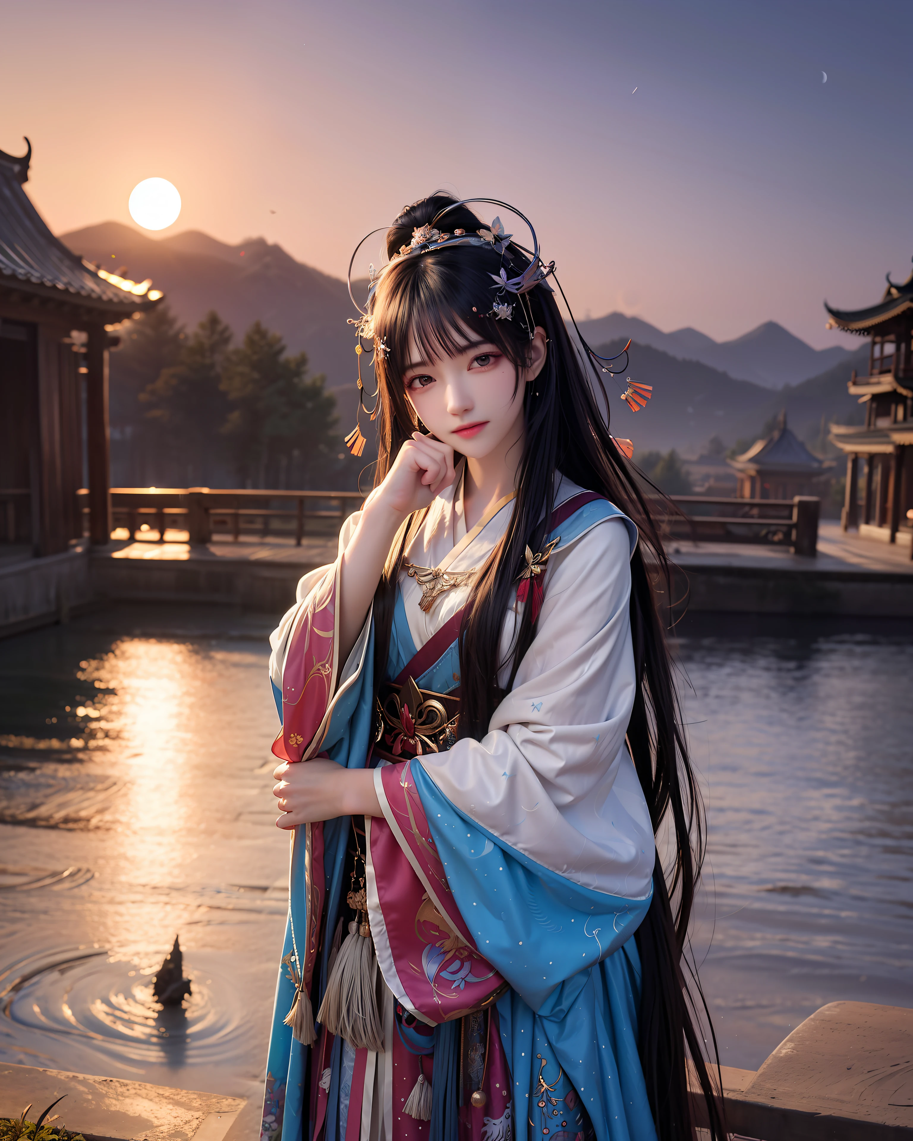 (8k, RAW photo:1.2),best quality, ultra high res,dramatic angle,(fluttered detailed color splashs), (illustration),(((1 girl))),(long hair),(rain:0.9),(hair ornament:1.4),there is an ancient palace beside the girl,chinese clothes,(focus on), color Ink wash painting,(color splashing),colorful splashing,(((colorful))),(sketch:0.8), Masterpiece,best quality, beautifully painted,highly detailed,(denoising:0.6),[splash ink],((ink refraction)), (beautiful detailed sky),moon,highly,detaild,(masterpiece, best quality, extremely detailed CG unity 8k wallpaper,masterpiece, best quality, ultra-detailed),(Lycoris radiata),