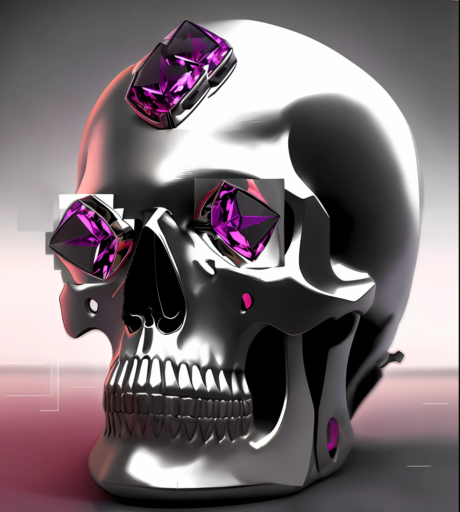 a closeup of a skull with purple jewelry in its eyes, crystal skull, skull like, glass skull, fantasy skull, renderizado em cinema 4 d, renderizado em cinema4d, morphing skulls, 3d renderizar arte digital, renderizado em cinema 4 d octane, renderizado em keyshot, skull, digital art render, titanium skeleton, Renderizado em Octane 3D