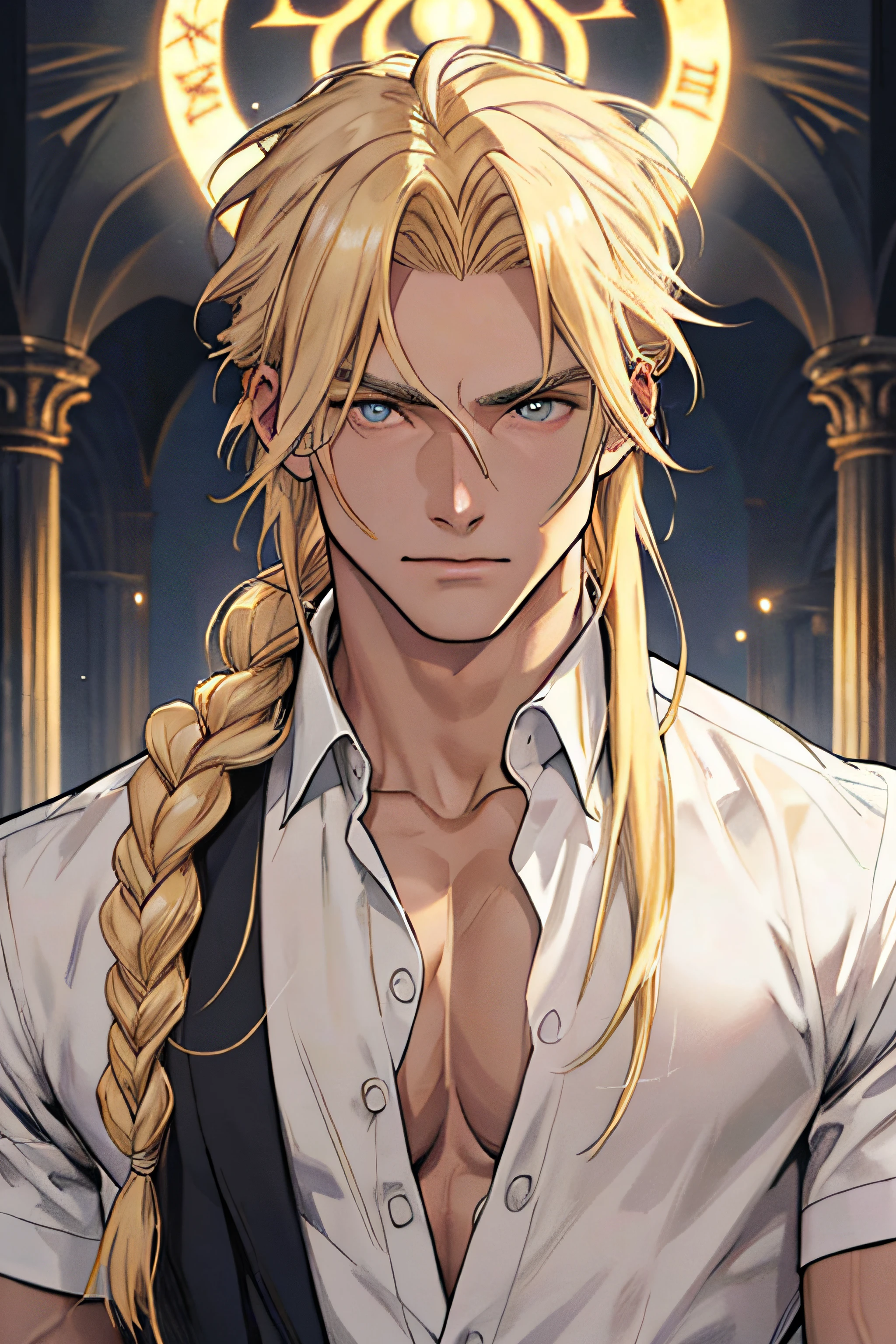 Corpo de adulto, cabelo blond, (cabelo blond), franja nos olhos, Zeus, cg, roupa gothica,
