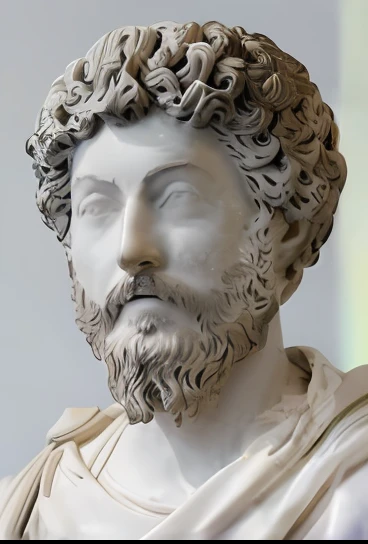 a close up of a statue of a man with a beard, Estoicismo, stoic, eStoic face, Pose estoica, estoico and calm, eStoic facial expression, divino e estoico, Stoic attitude, Imperador Romano, Homem de Roma Antiga, um antigo rosto barbudo masculino, inspirado em Pietro Testa, Retrato de Fayum, Escultura romana