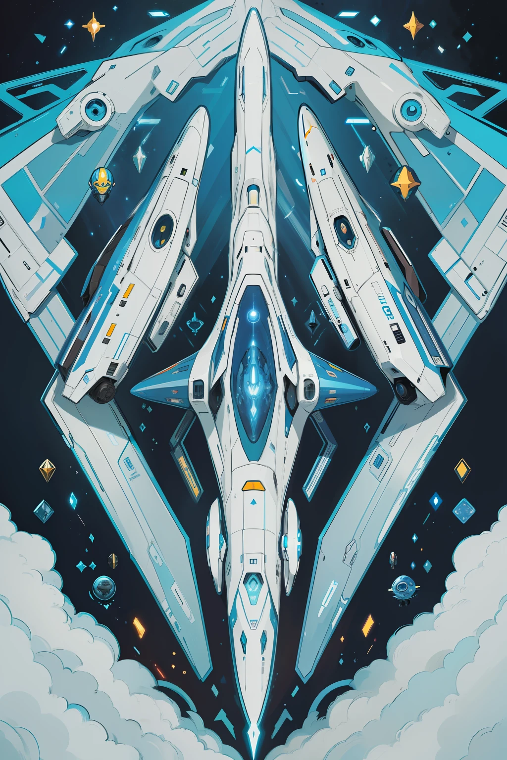 space,heavenly body,extraterrestial,Space exploration,future-tech,droid,fantastical creature,Spaceship,Alien scenes,Action,High-tech equipment,Colorful colors,Flat cartoon drawing,the detail,Traces of painting