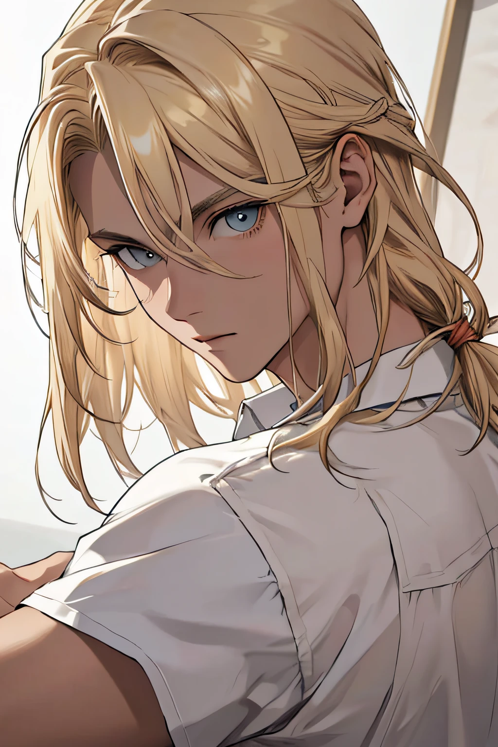 Corpo de adulto, cabelo blond, (cabelo blond), cabelo longo, franja nos olhos, Zeus, cg,