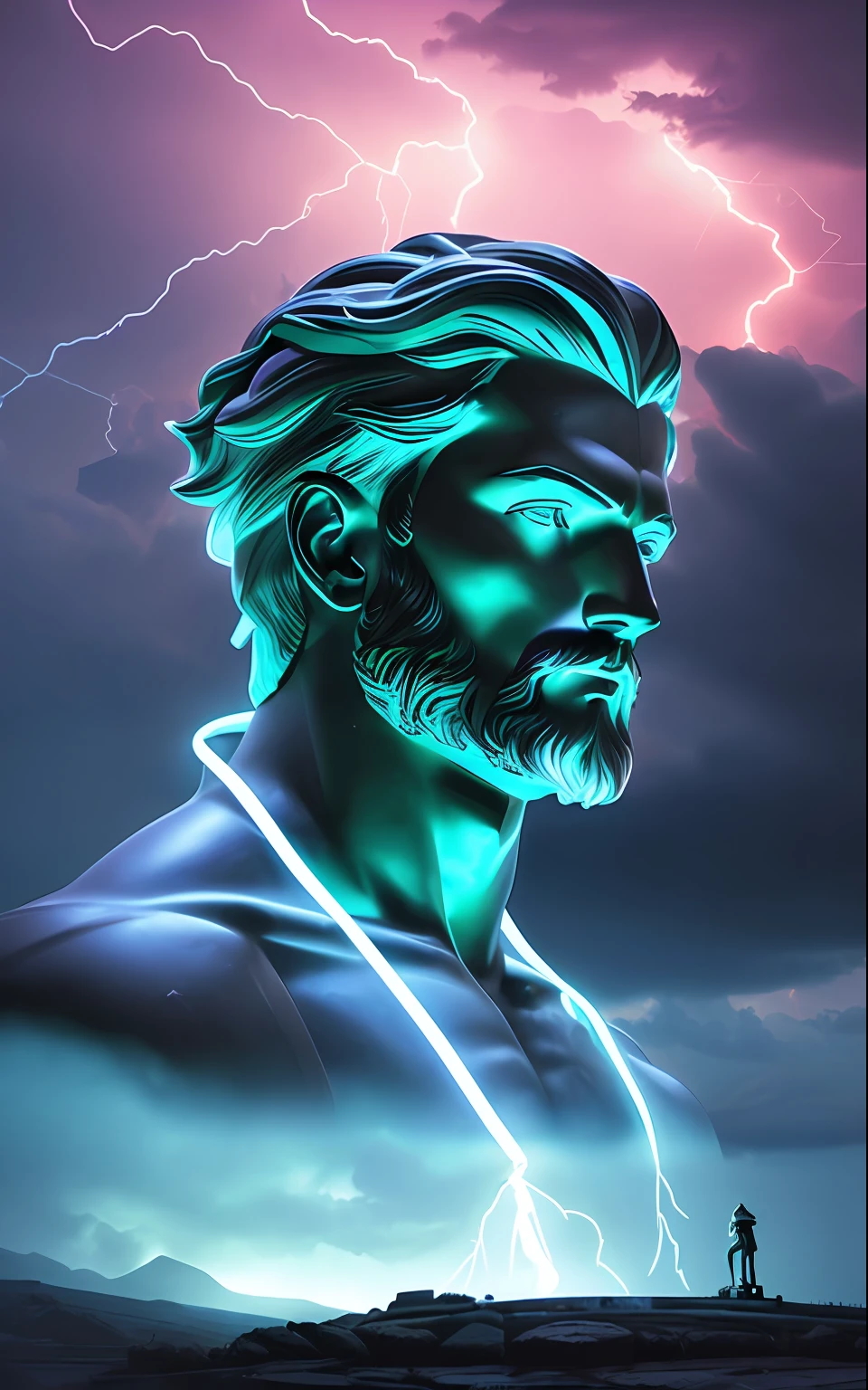 (neon lightning around the head:1.1), monument, (close-up of the head), epic scene of zeus, lightning, sharp focus, fantasy, concept art, dynamic lighting, epic composition, Michelangelo style,