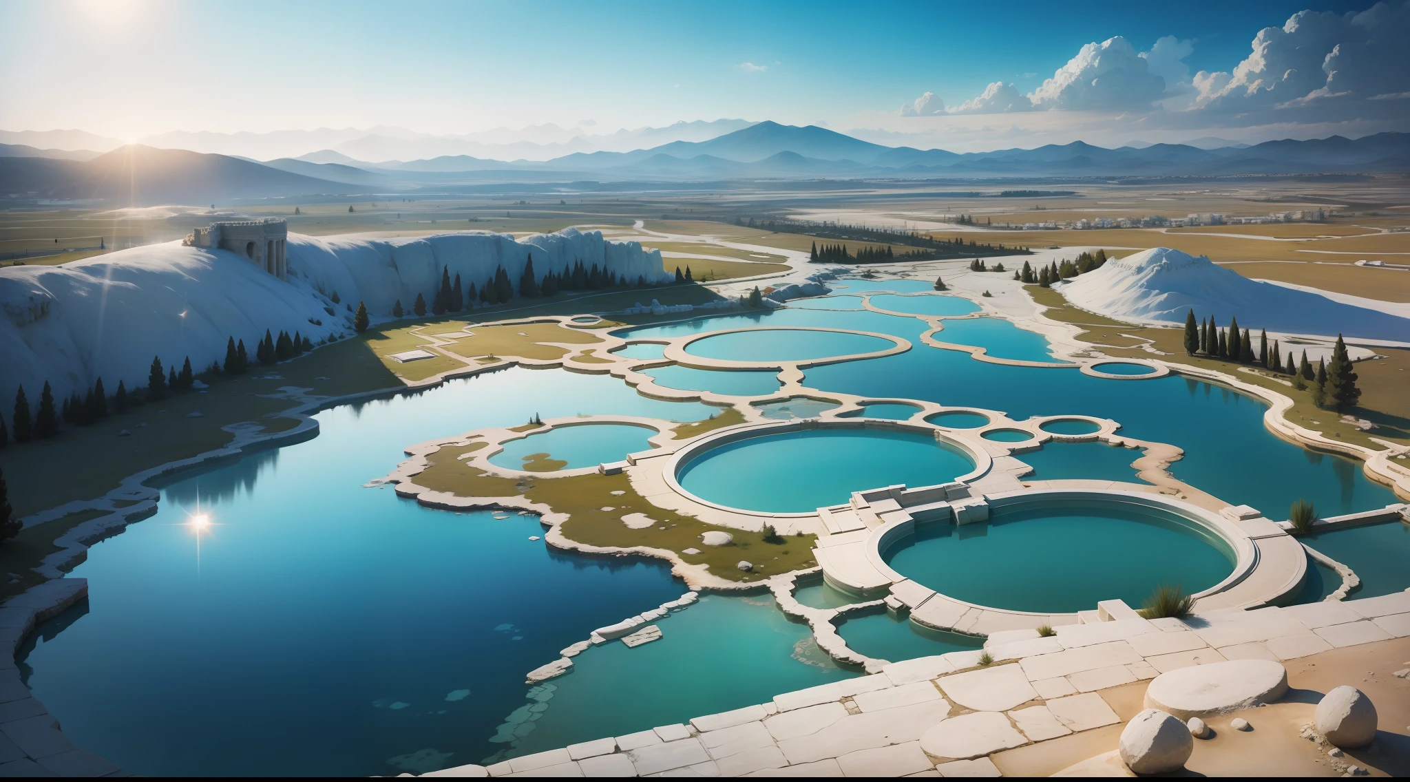 illustrious Hierapolis, Pamukkale, Turkey, in the year 1055.
Richly detailed 8k. hd