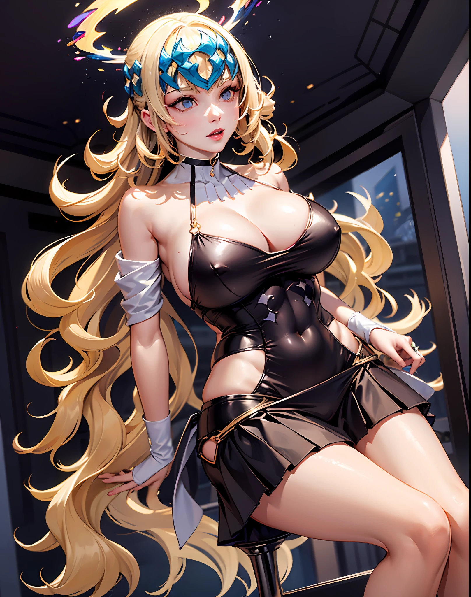 （（8K，tmasterpiece，realisticlying，The most beautifully illustrated），（（（Bust photo）））（Hyper-detailing，Ultra-clear，naturey），（（White wavy extra-long curls）：1.3，choker necklace，ear jewelry，Pink and moist lips，），1 busty girl，the night，Cafe on top of the hill，Exhaustive coffee，white super long hair，，blonde wavy hair，Hair is shiny，Halo galaxies，（light stre），striking visual effects，（dynamic streaks，Luminous trajectory：1.2），vivd colour，Open student uniforms，The pleated skirt is taken off，Elegant and beautiful hairpins，White wavy curls，naked leg，Reasonable movements，gigantic cleavage breasts，Slender beautiful legs，Stretch meat，Fair and moisturized skin