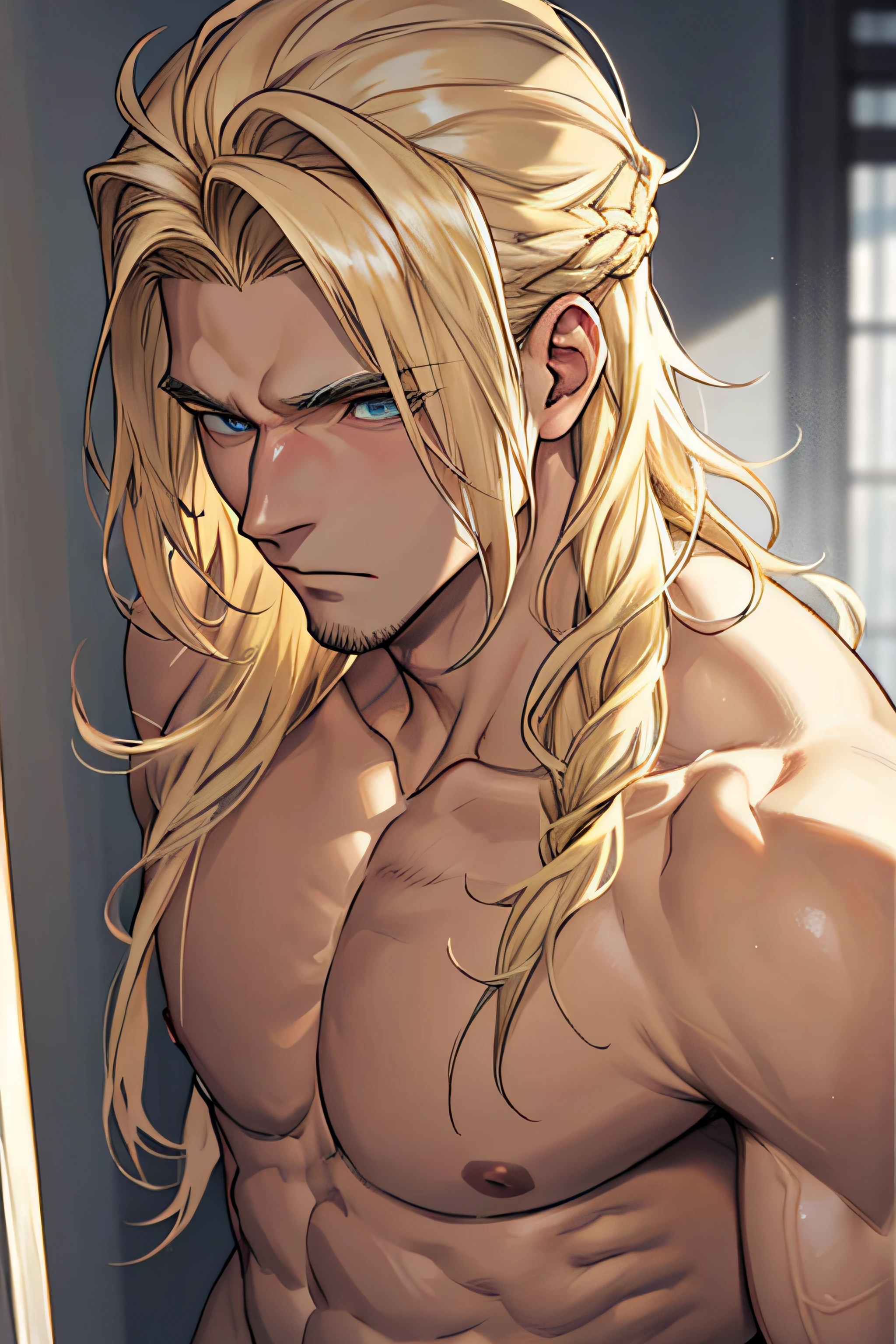 Corpo de adulto, cabelo blond, (cabelo blond), Zeus, cg,