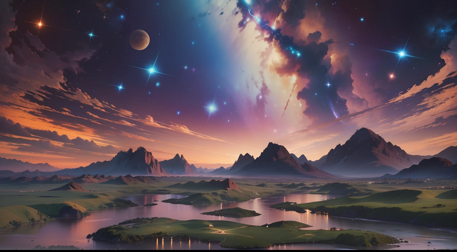 "(Best Quality, 8K Masterpiece: 1.3) - Create a stunning artwork depicting a serene night sky filled with twinkling stars and captivating galaxies."