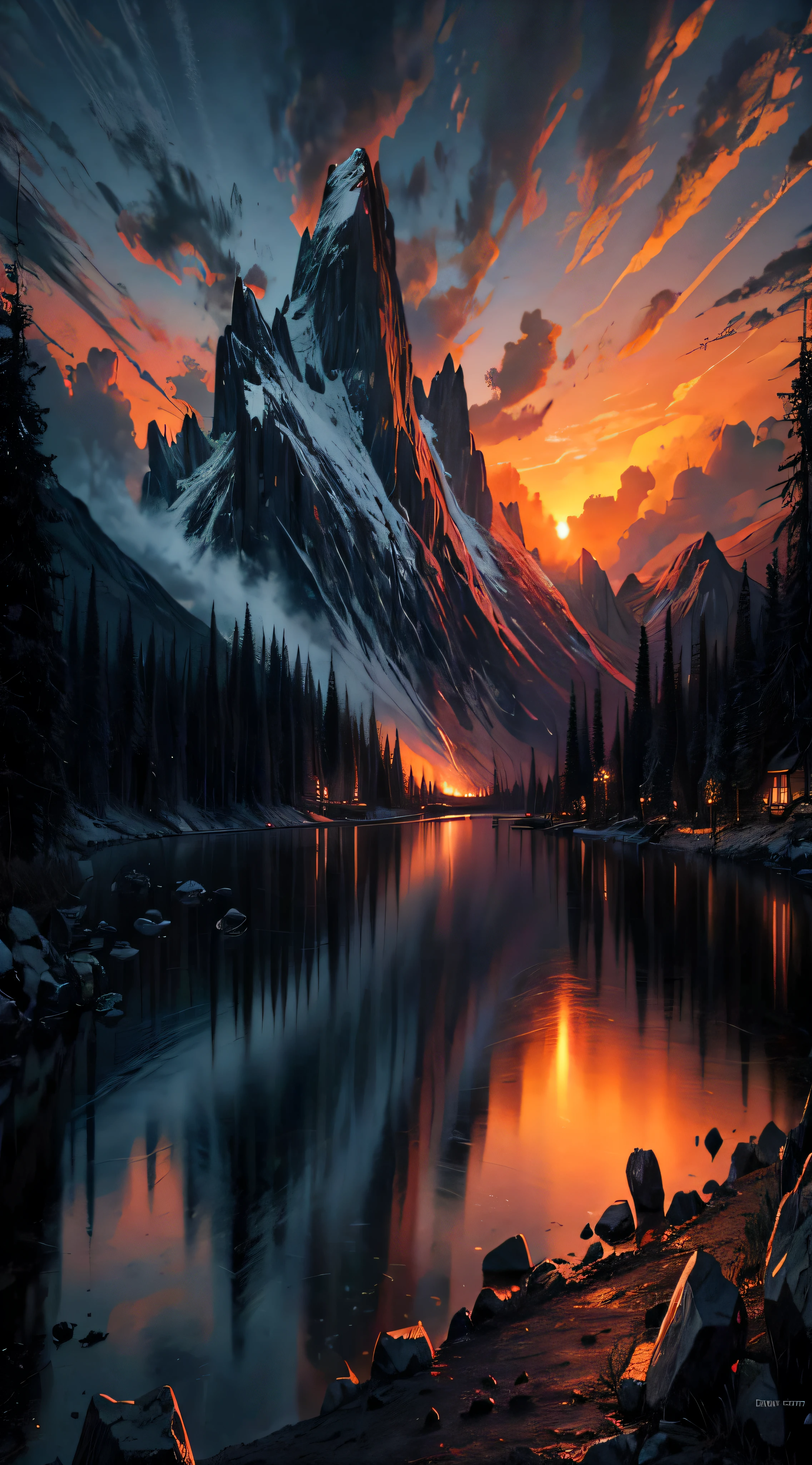 official art, unity 8k wallpaper, ultra detailed, beautiful and aesthetic, masterpiece, best quality, atmospheric, A dramatic sunset over a mountain range, Monochromatic, Radial, dappled,
